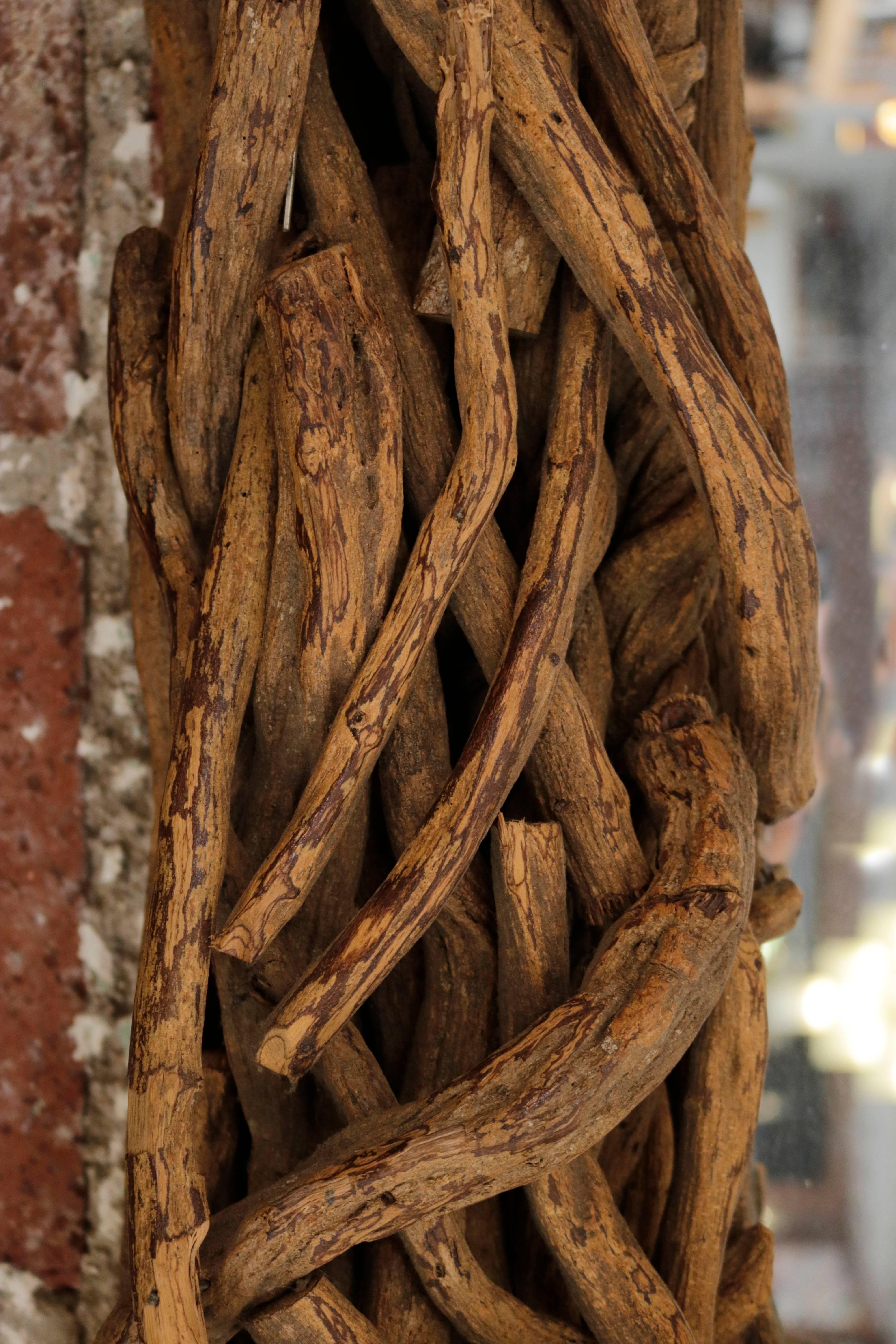 20th Century Sculptural Organic Square Bundled Driftwood Mirror