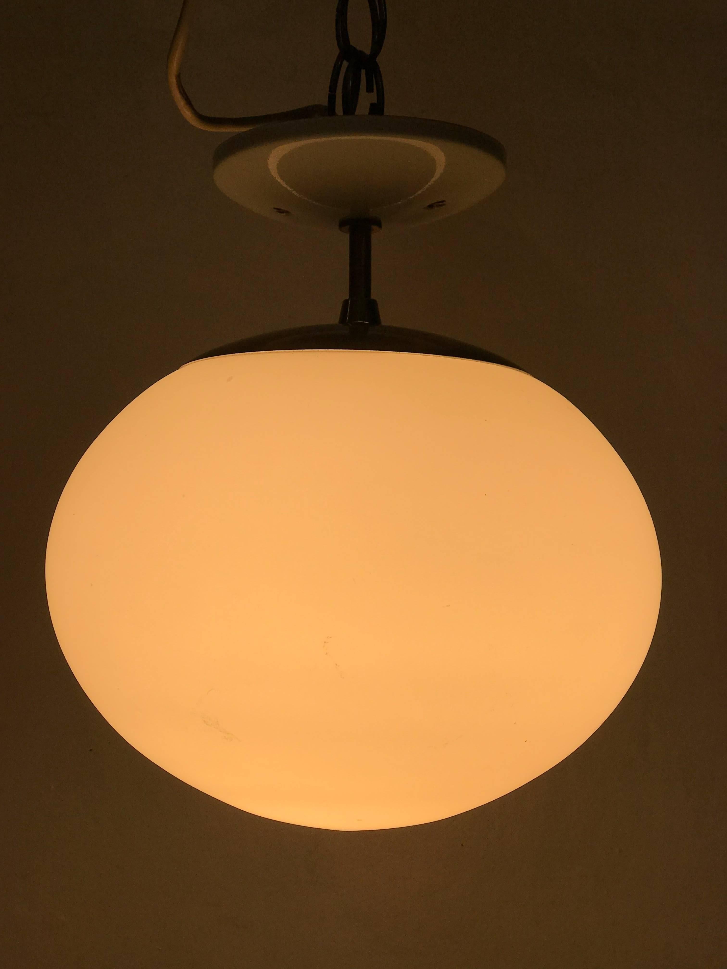 Mid-Century Modern Simple Brass and Frosted Glass Pendant Light
