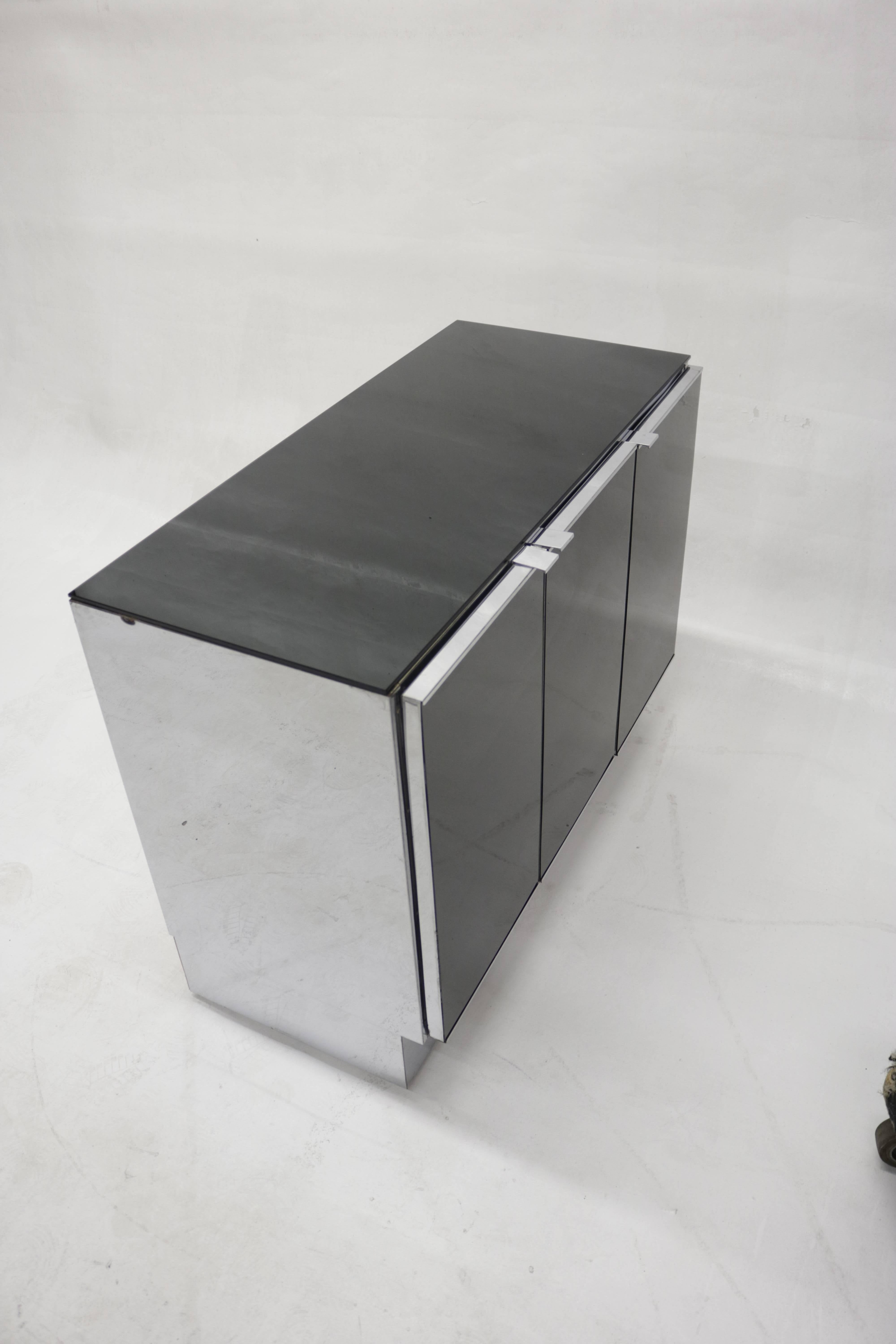 Mid-Century Modern Little Chrome and Black Opaline Glass Credenza by Milo Baughman