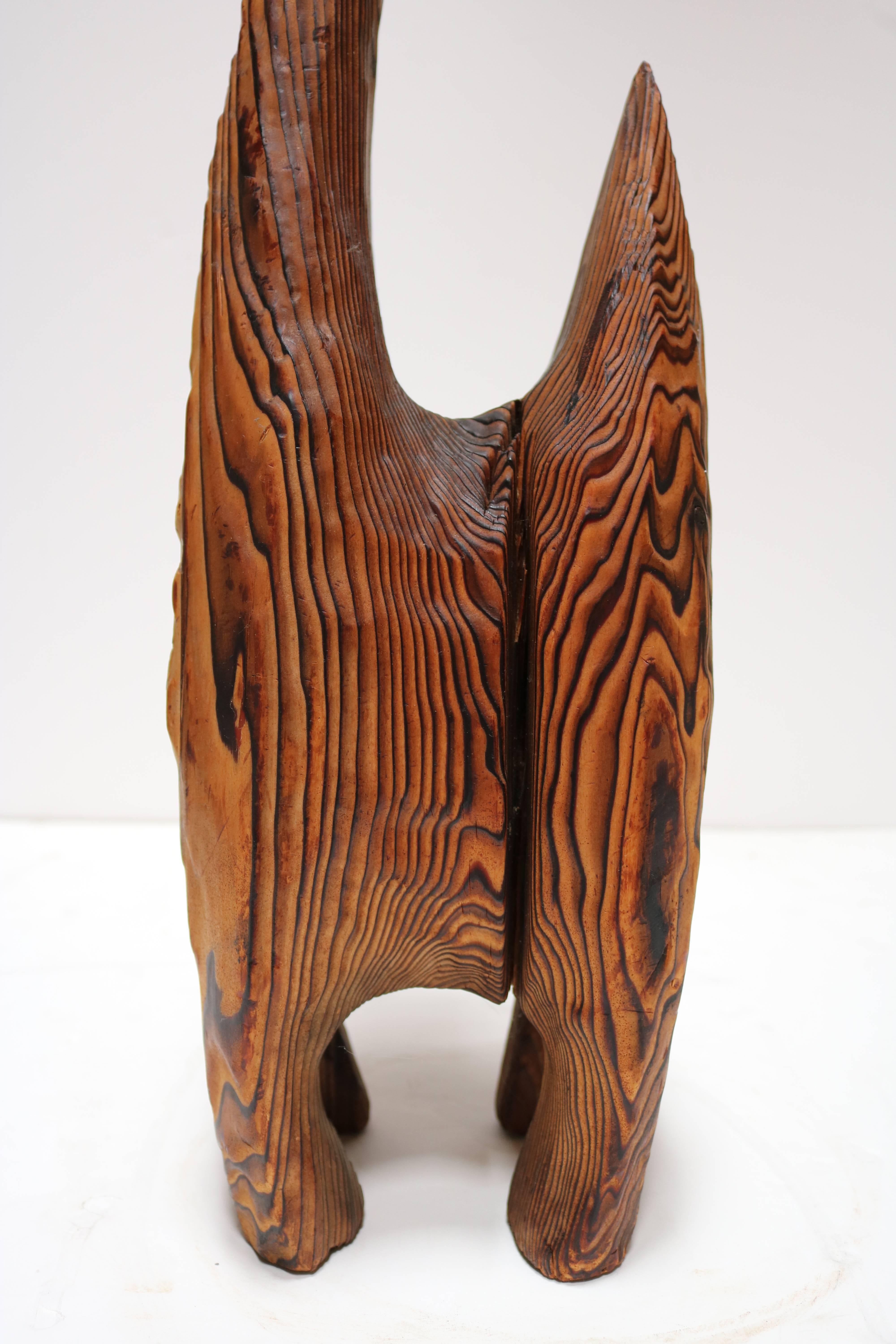 Mid-20th Century Striking Bocote Wood Sculpture of a Cat with Blue Eyes