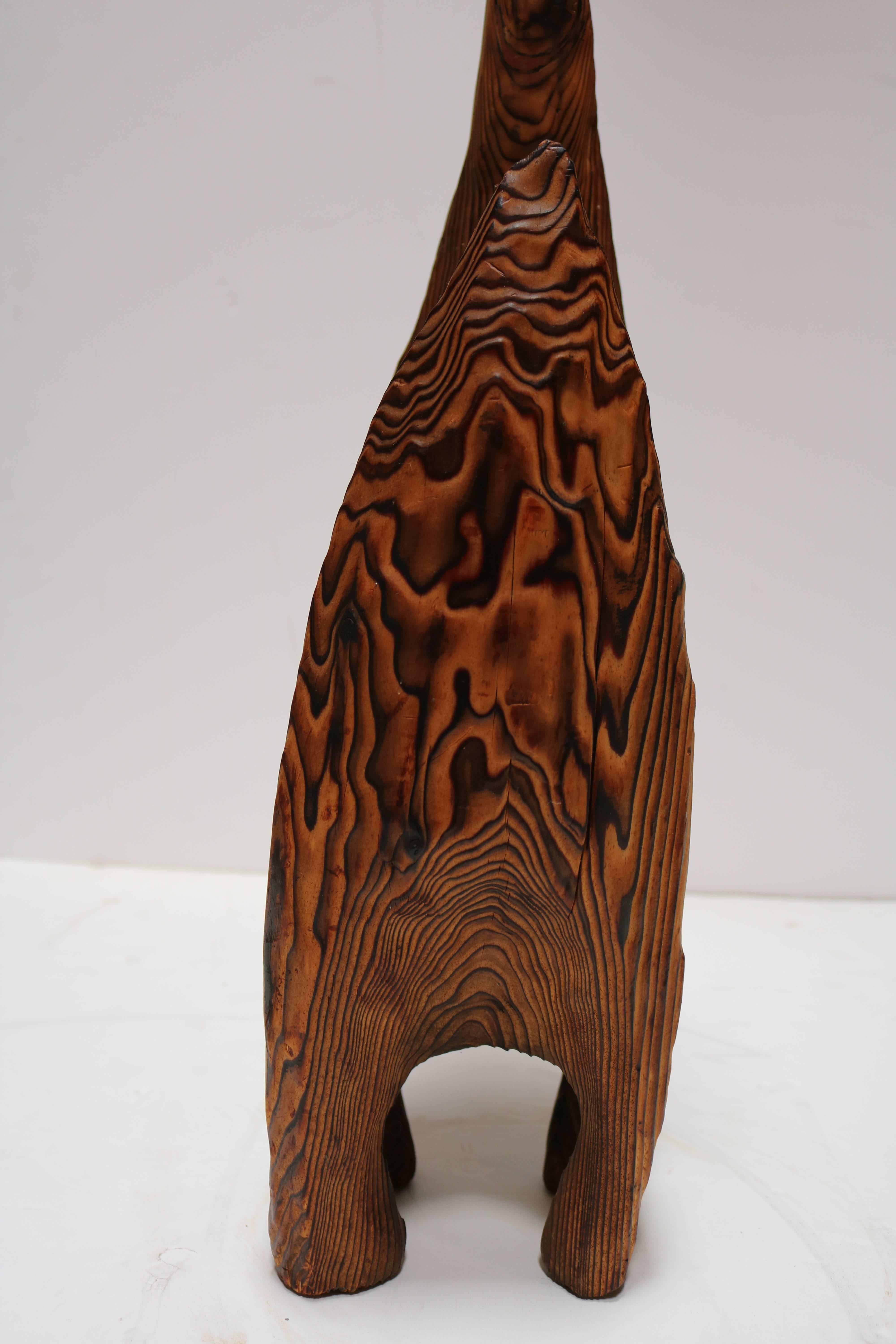 Striking Bocote Wood Sculpture of a Cat with Blue Eyes 1
