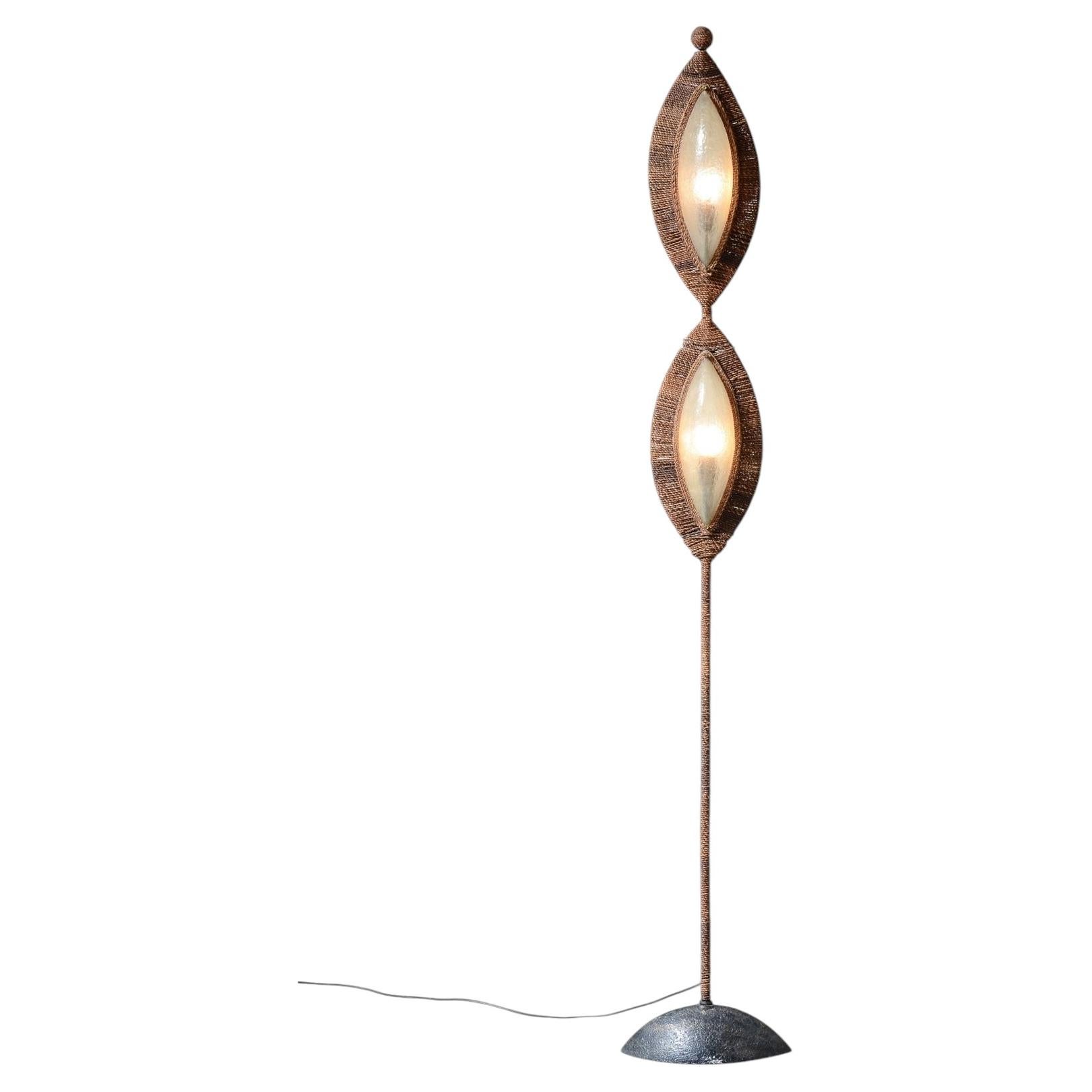 Seltene, mit Seil umwickelte Bronzeständerlampe aus den 1960er Jahren