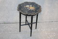Small Chinoiserie Side Table or Stool Black Faux Bamboo Legs