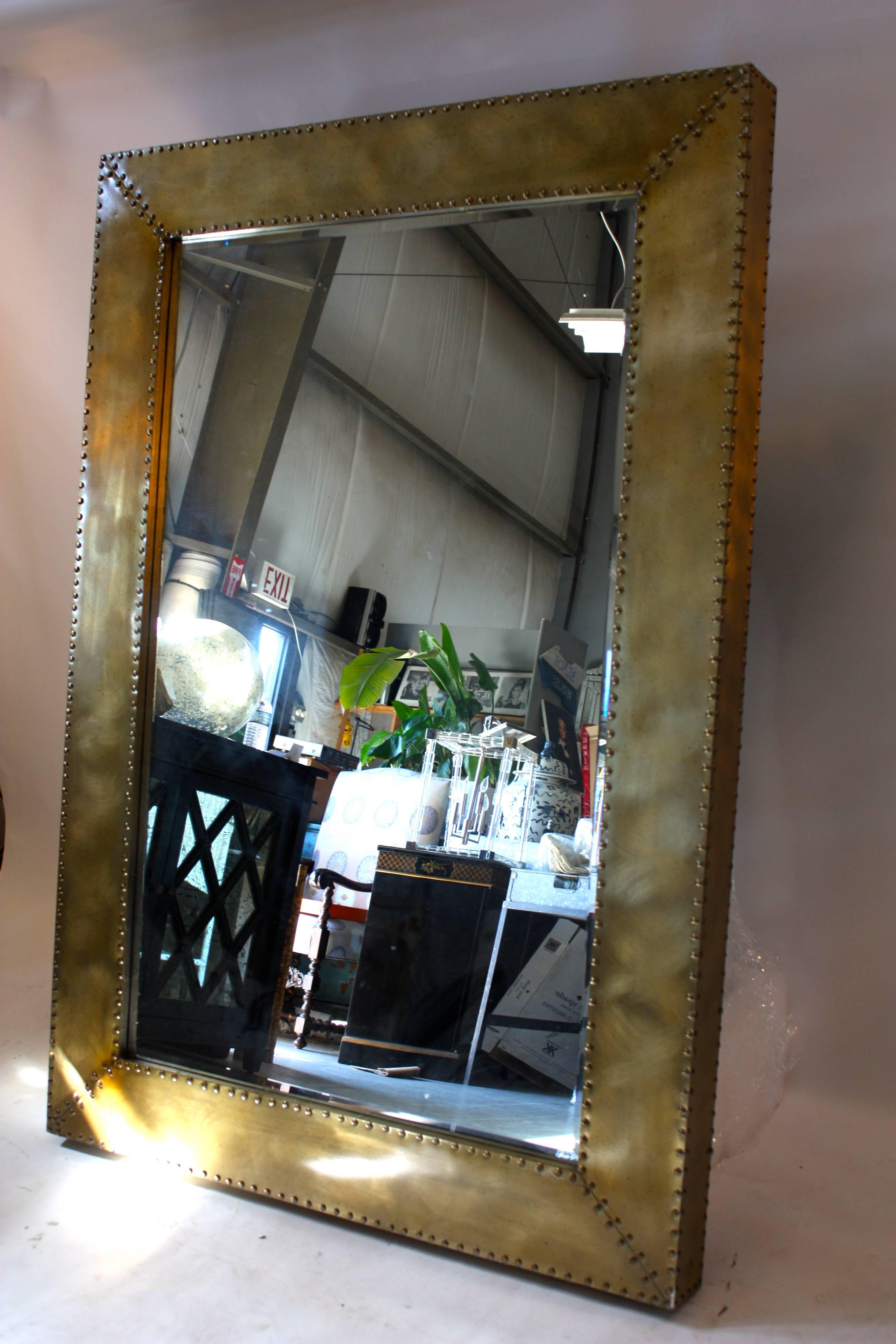 Late 20th Century Large Burnished Brass Floor Mirror For Sale