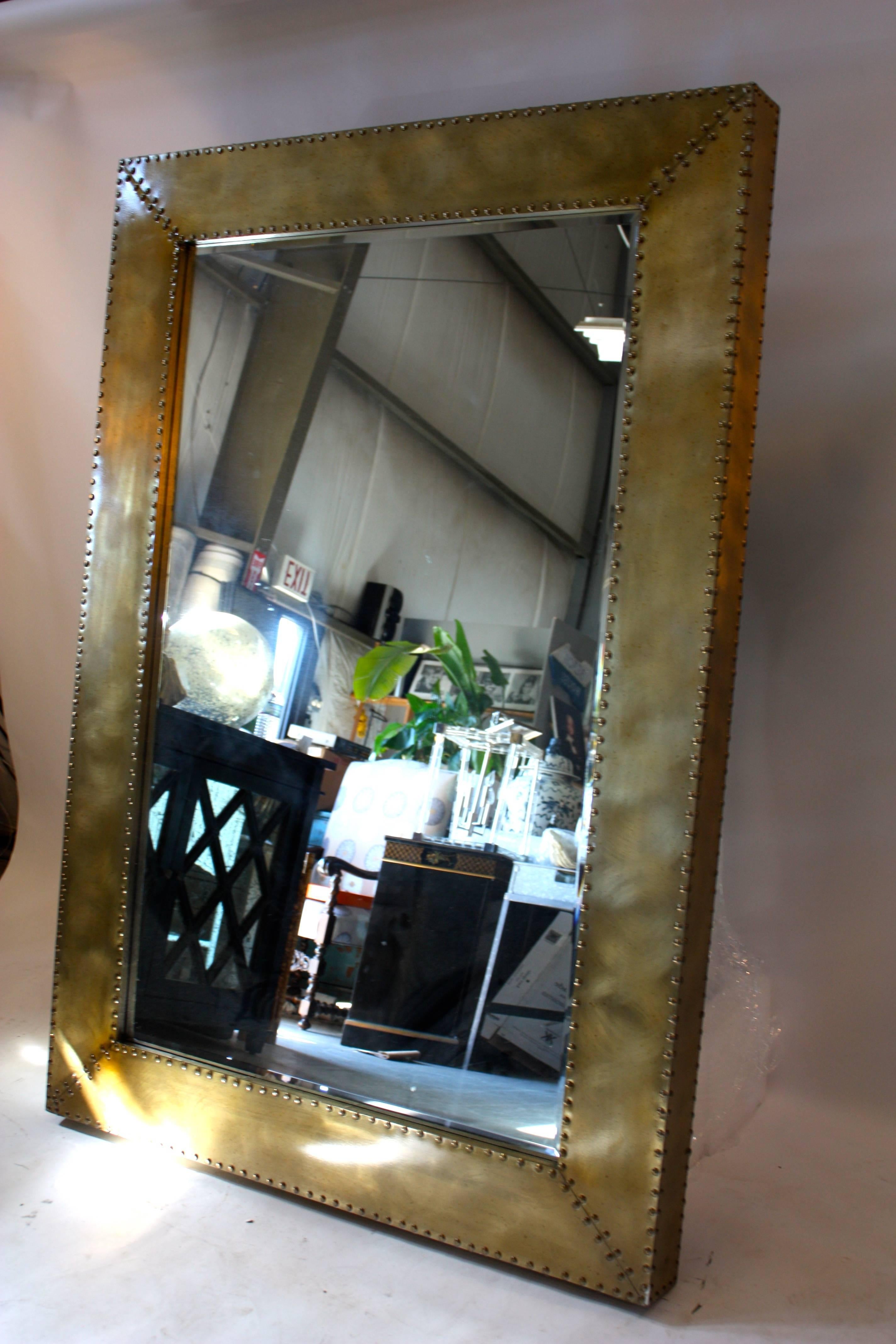 Large Burnished Brass Floor Mirror In Excellent Condition For Sale In Southampton, NY