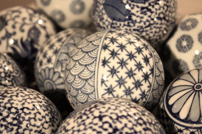 Blue and White Ceramic Bowl with Decorative Balls at 1stDibs ceramic