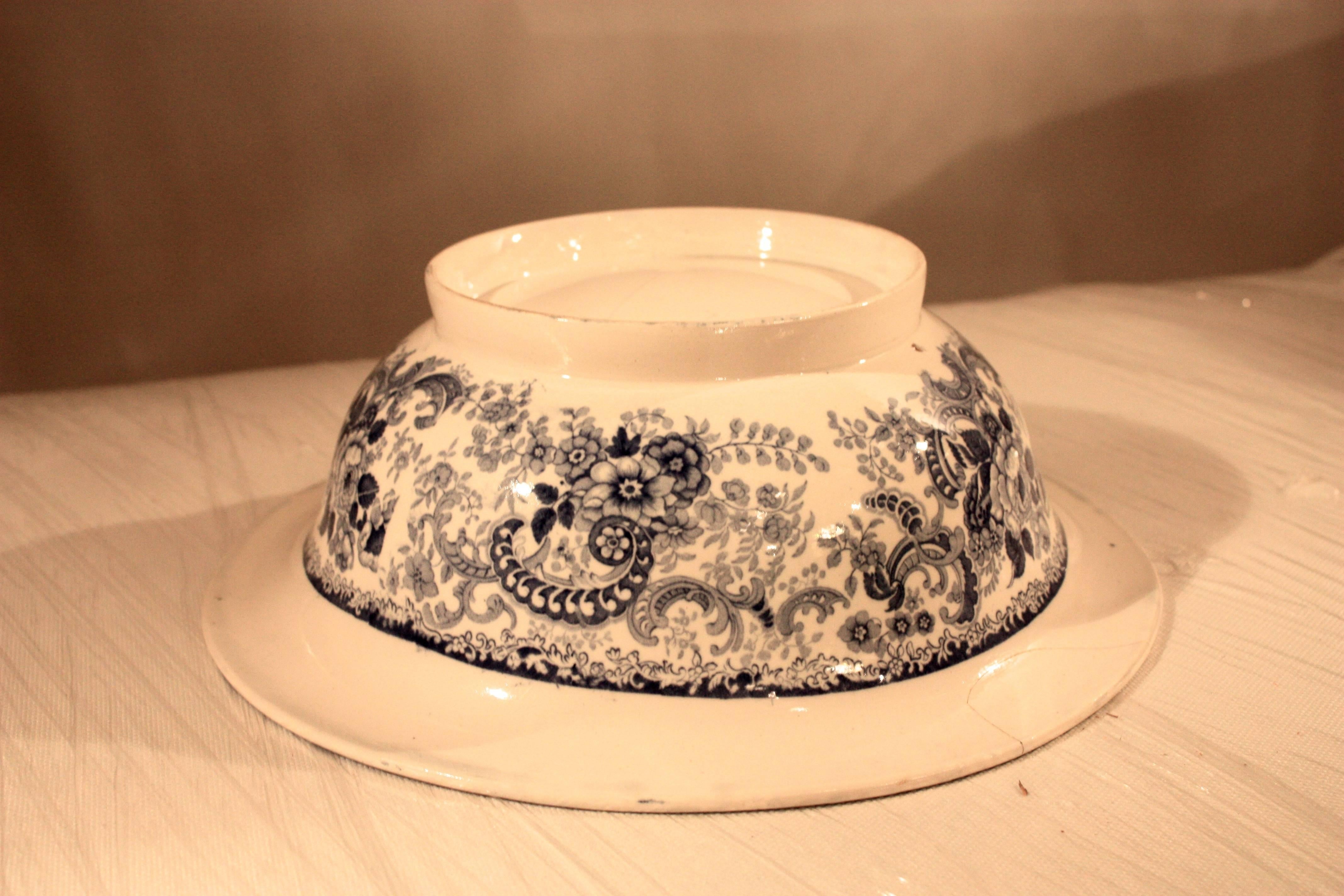 Blue and White Ceramic Bowl with Decorative Balls In Excellent Condition In Southampton, NY