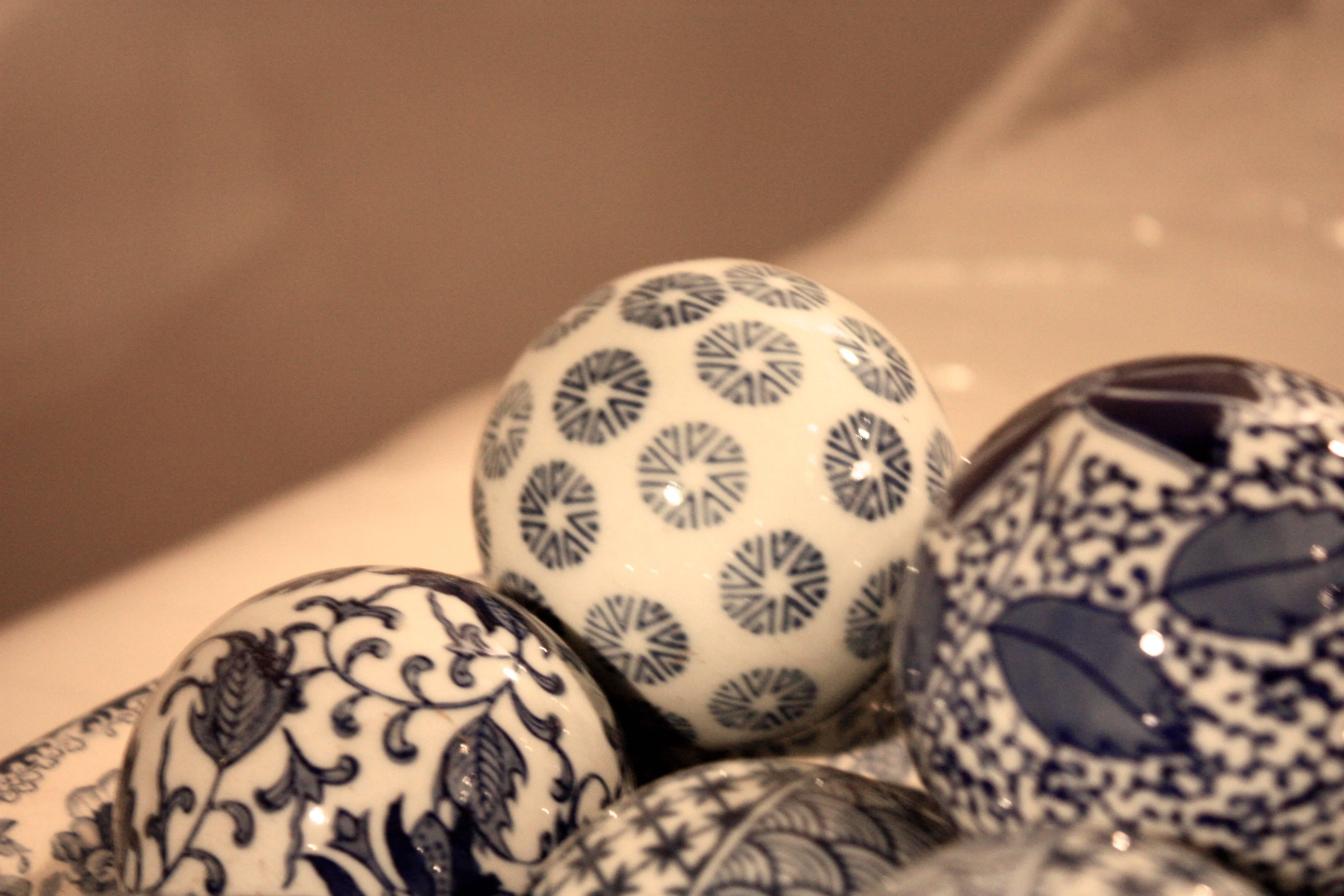 Blue and White Ceramic Bowl with Decorative Balls 1