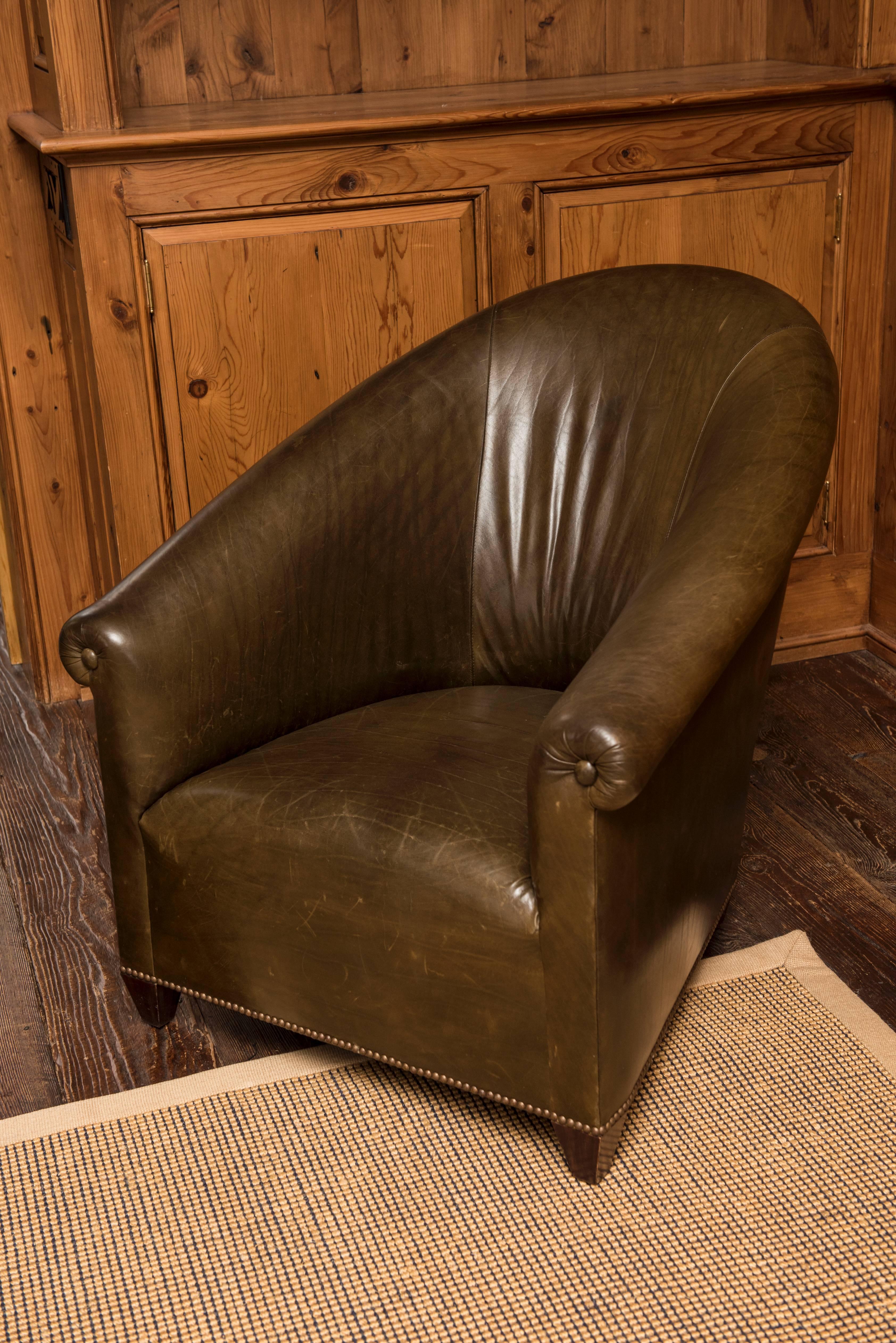 Italian Deco Style Leather Chair For Sale