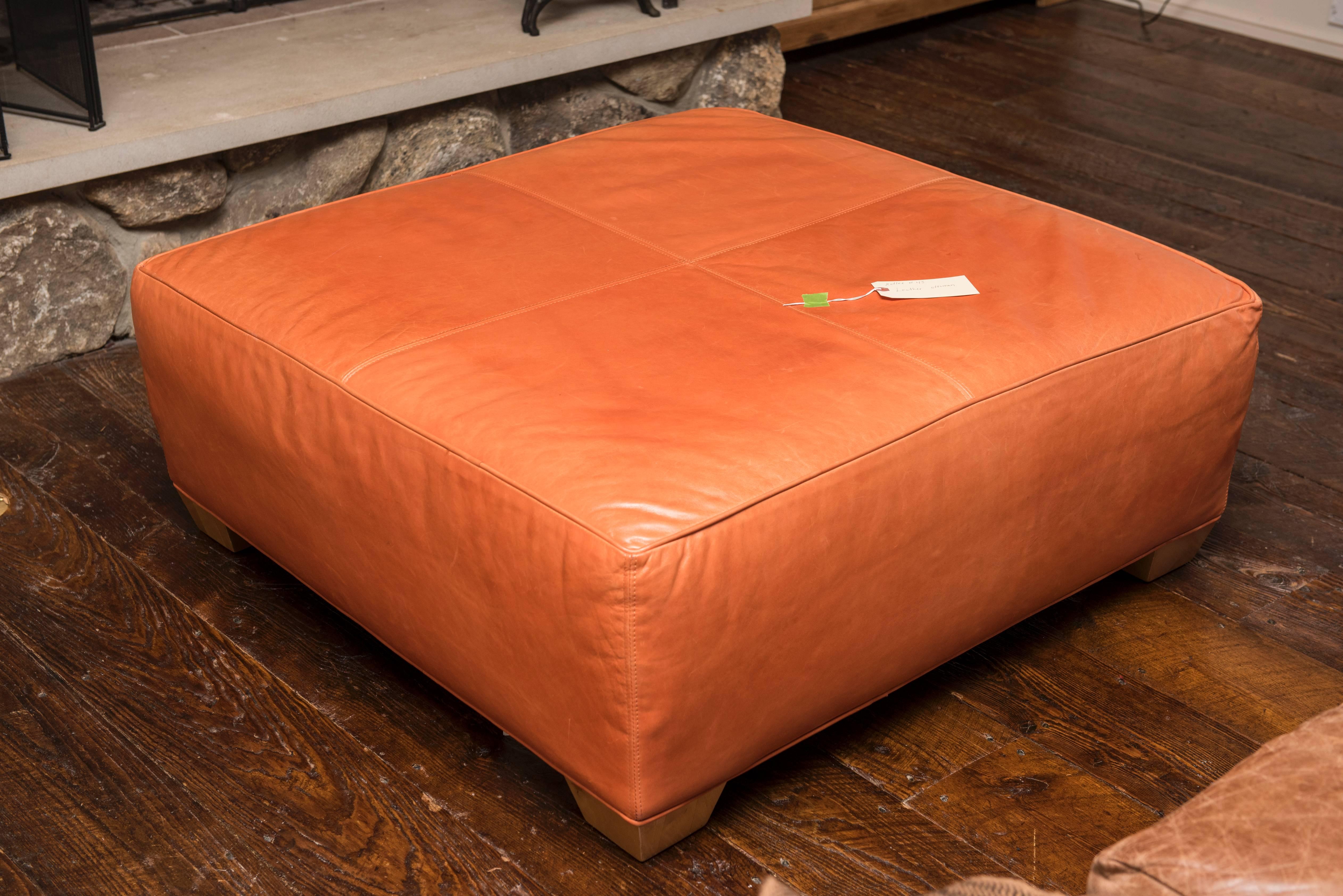 Late 20th Century Tangerine Leather Ottoman For Sale