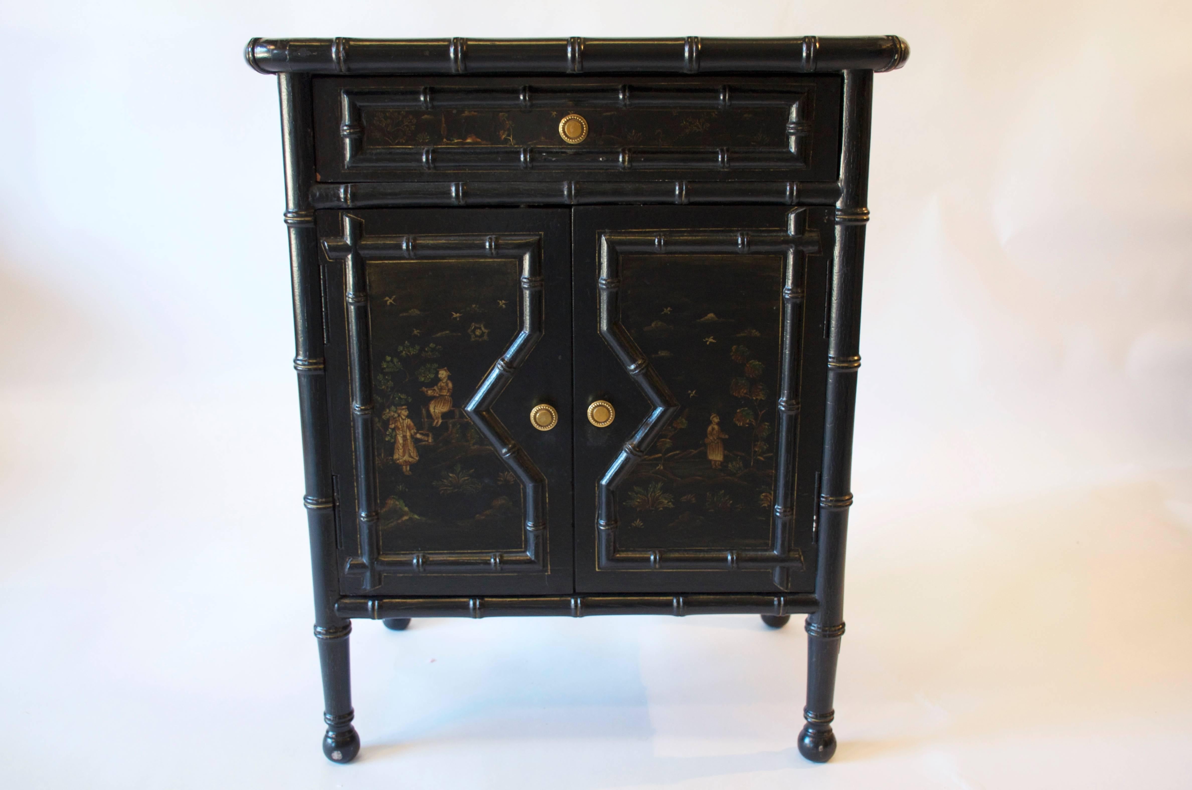 Pair of Ebonized Asian Cabinets In Good Condition In Southampton, NY