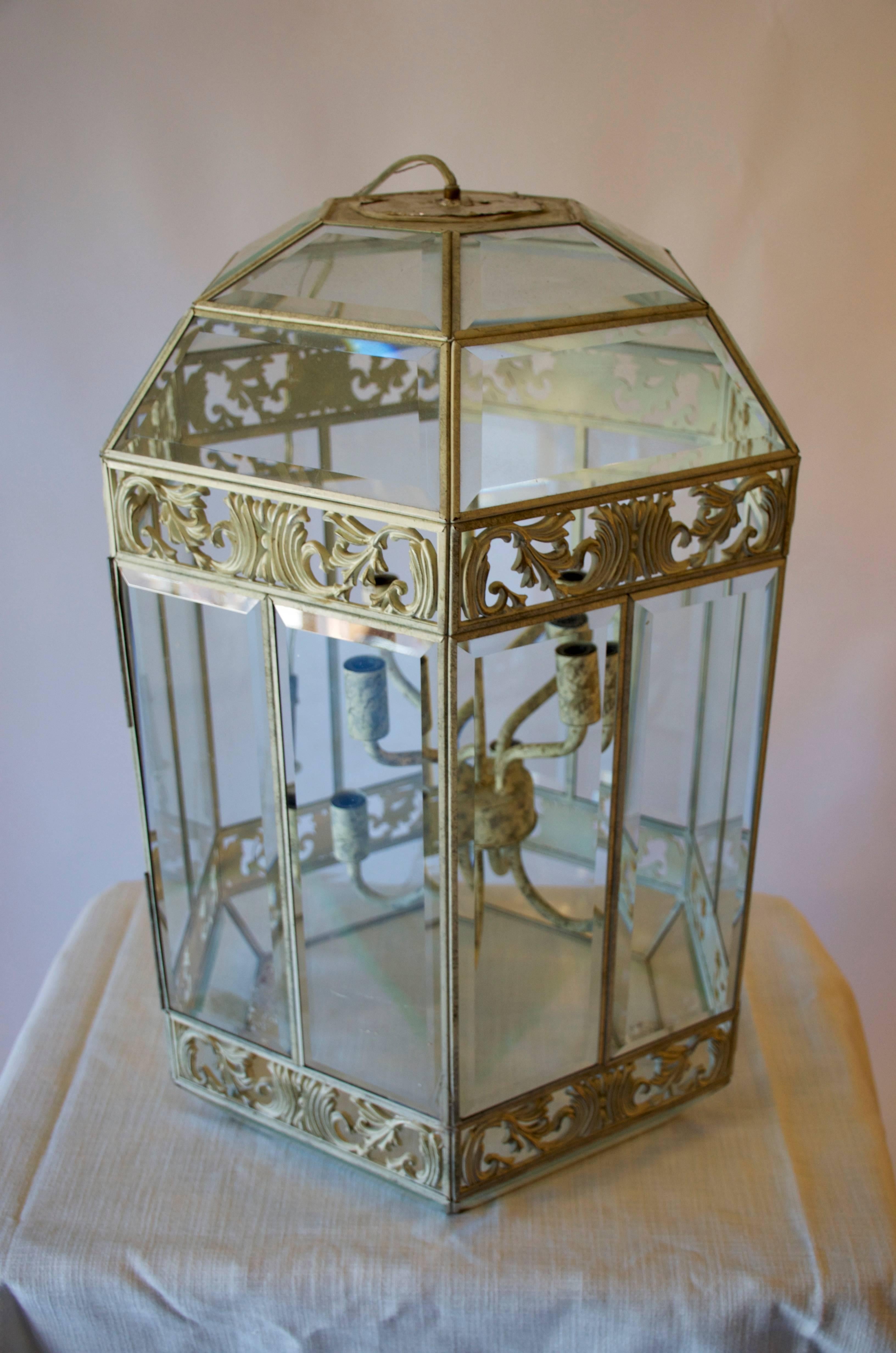 Wrought Iron Lantern In Good Condition For Sale In Southampton, NY