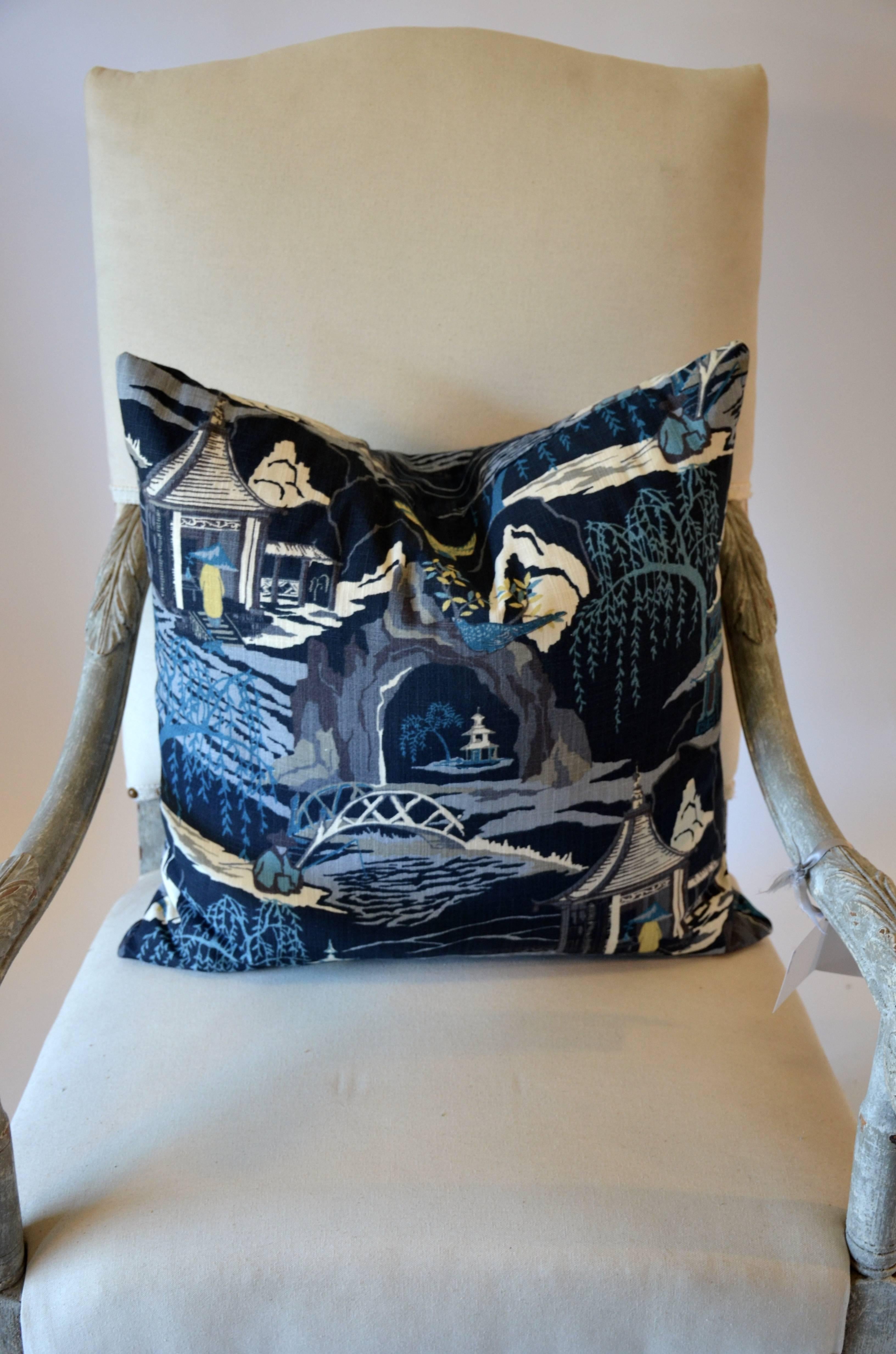 Indigo Nights Toile Pillow In Excellent Condition For Sale In Southampton, NY