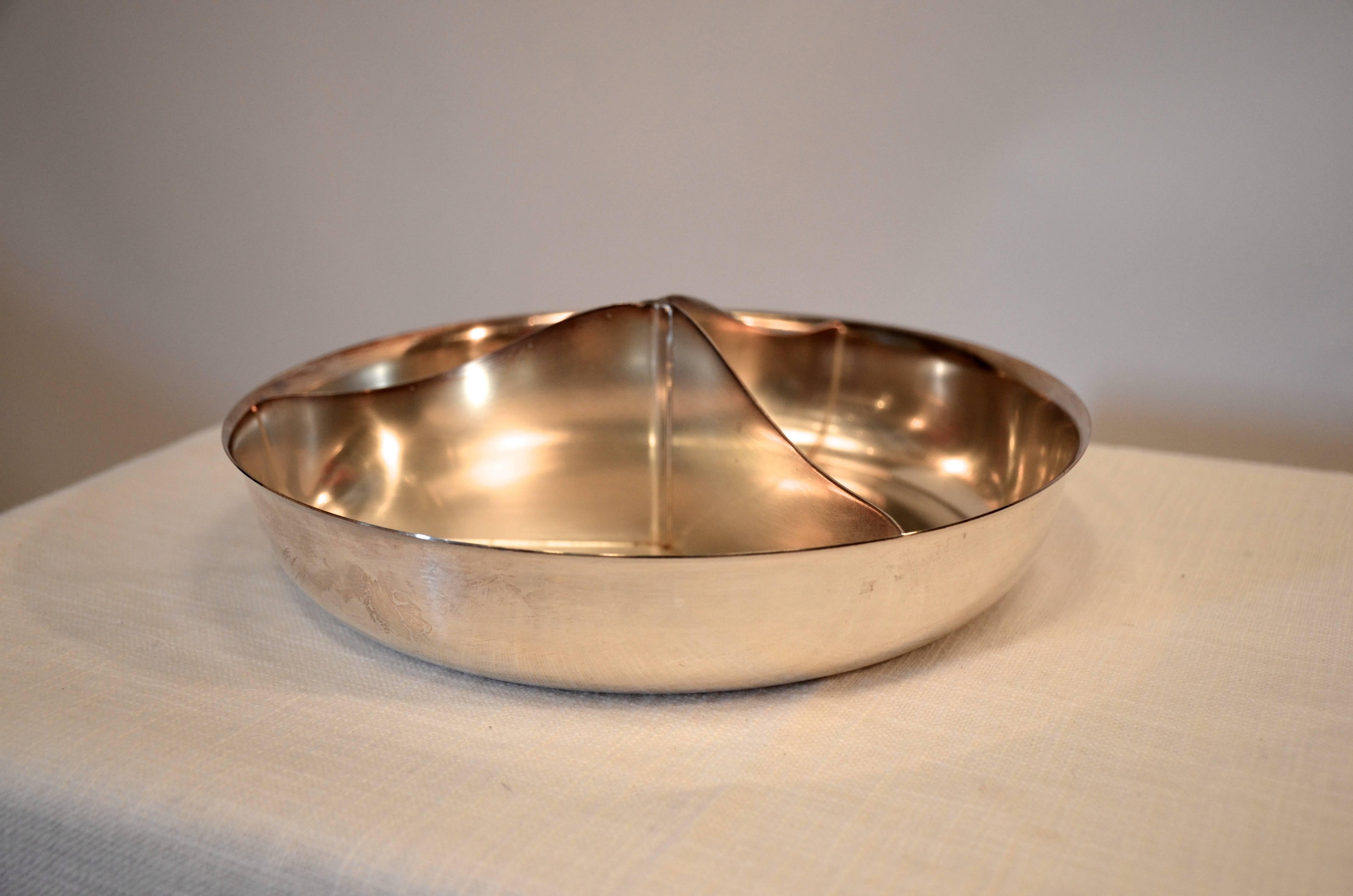 Mid-20th Century Silver Divided Snack Bowl For Sale