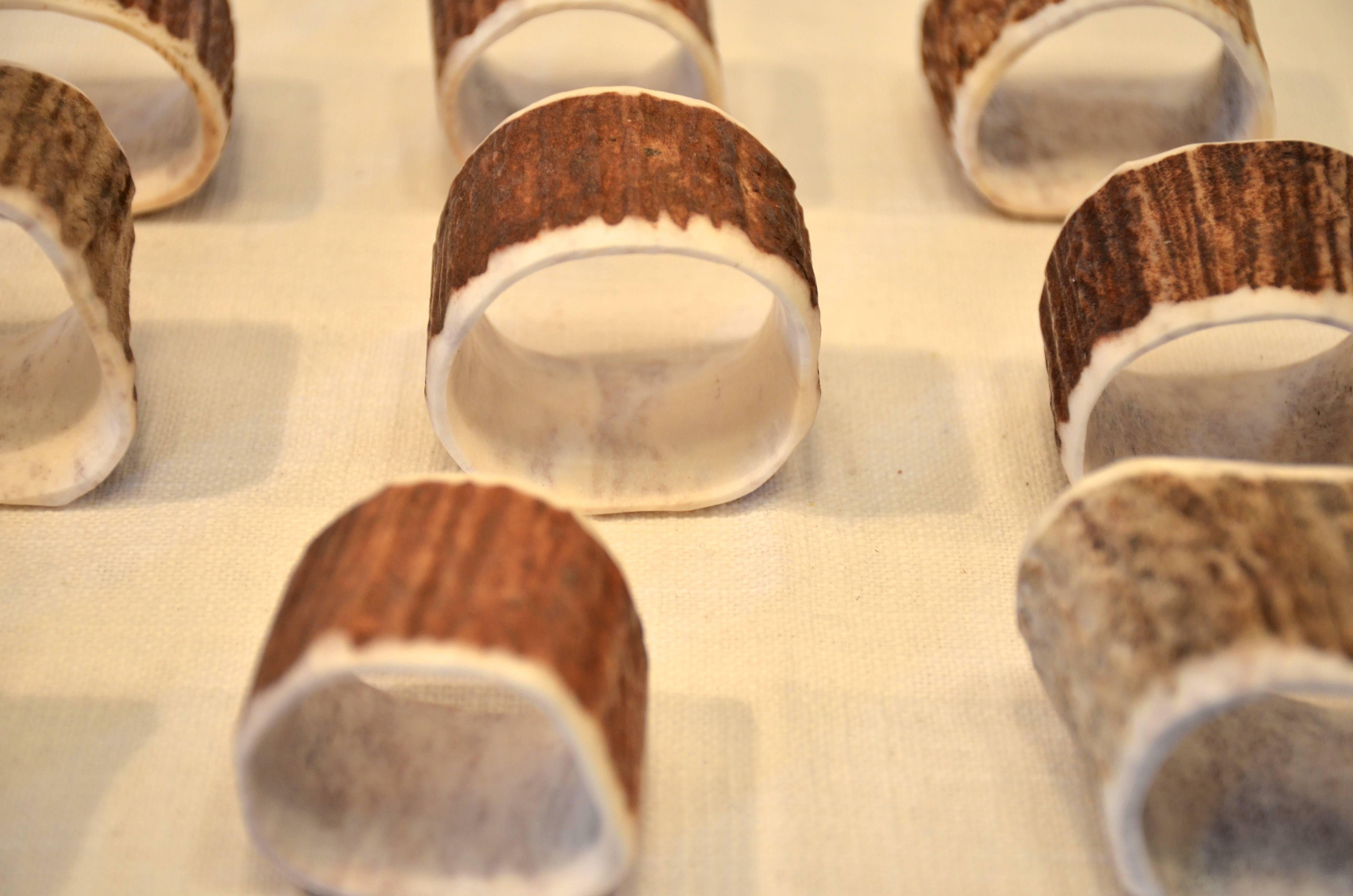 Brown and white napkin rings.