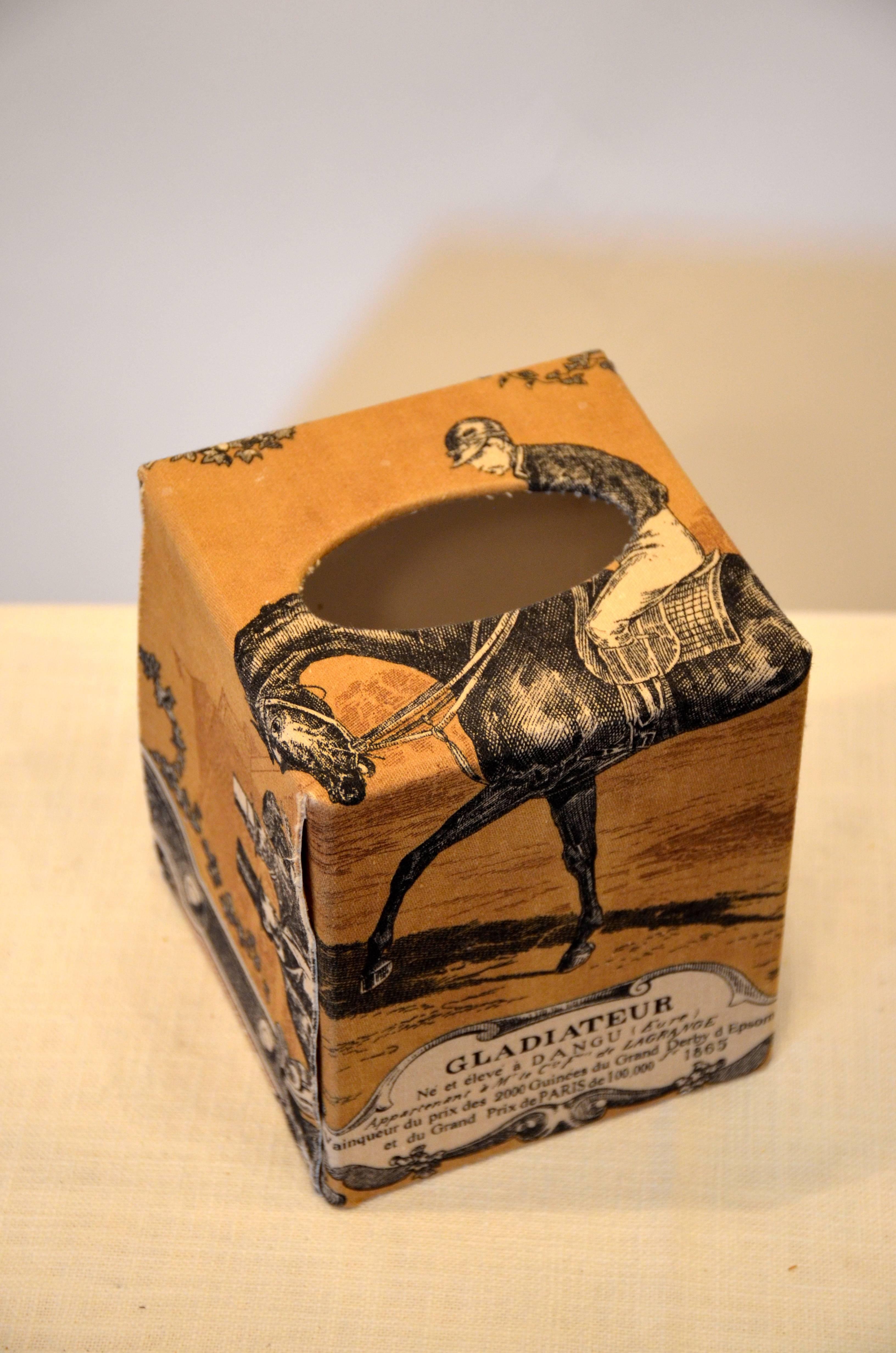 Equestrian tissue box cover. Handmade.