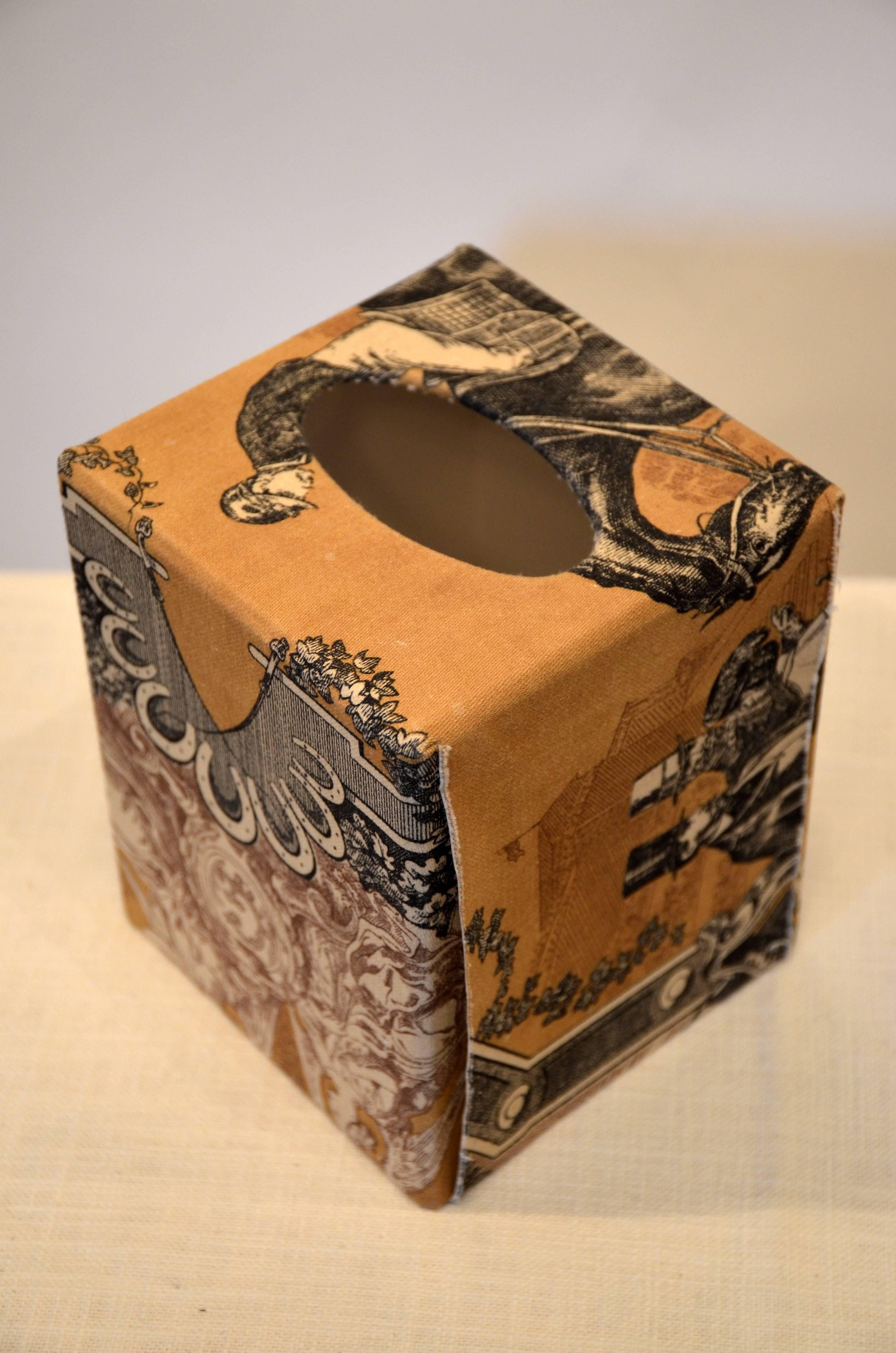 Equestrian Tissue Box Cover In Good Condition For Sale In Southampton, NY