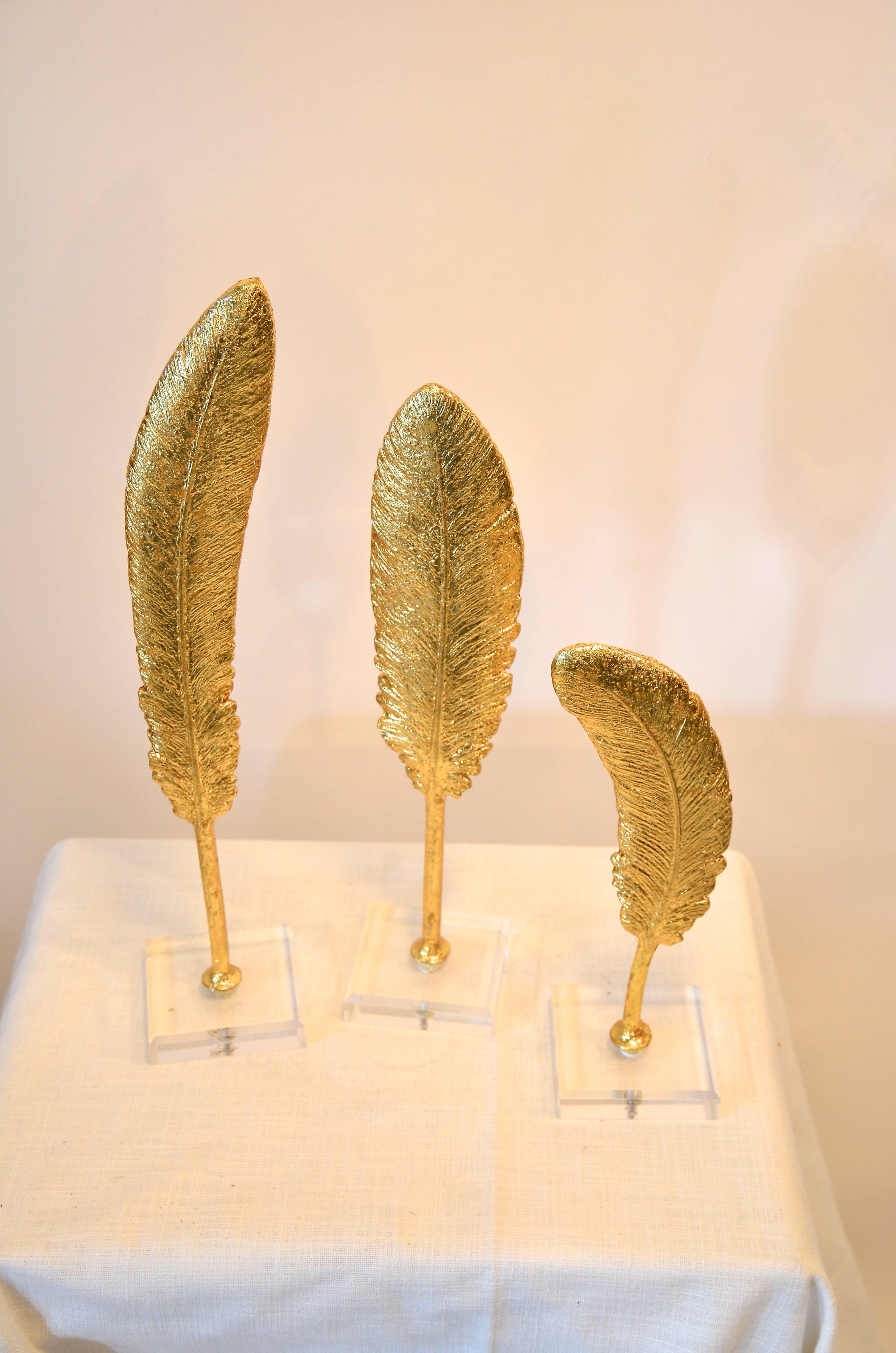 Trio of Gold Feathers In Excellent Condition For Sale In Southampton, NY