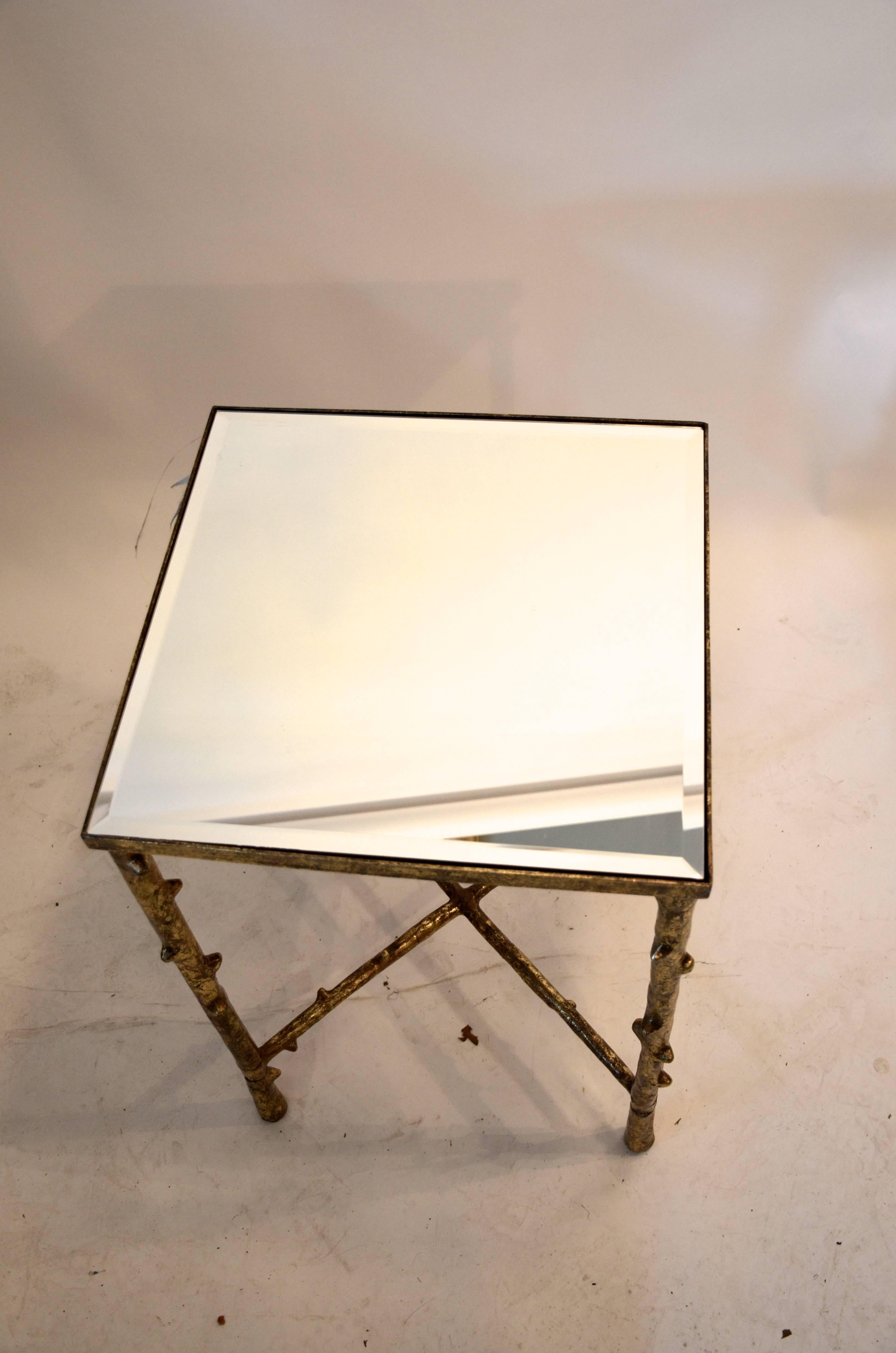 Beveled Mirror Top Side Table For Sale 1
