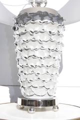 Contemporary 1990s Italian Grey Lacquer Flower Petal Adorned Lamps Chrome Base
