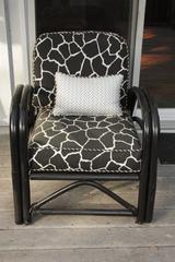 Pair of 1960s Outdoor Art Deco Painted and Bent Bamboo Armchairs Giraffe Fabric