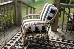 1960s Outdoor Bamboo Framed Armchair with Round Back Arms Bengal Striped Cushion