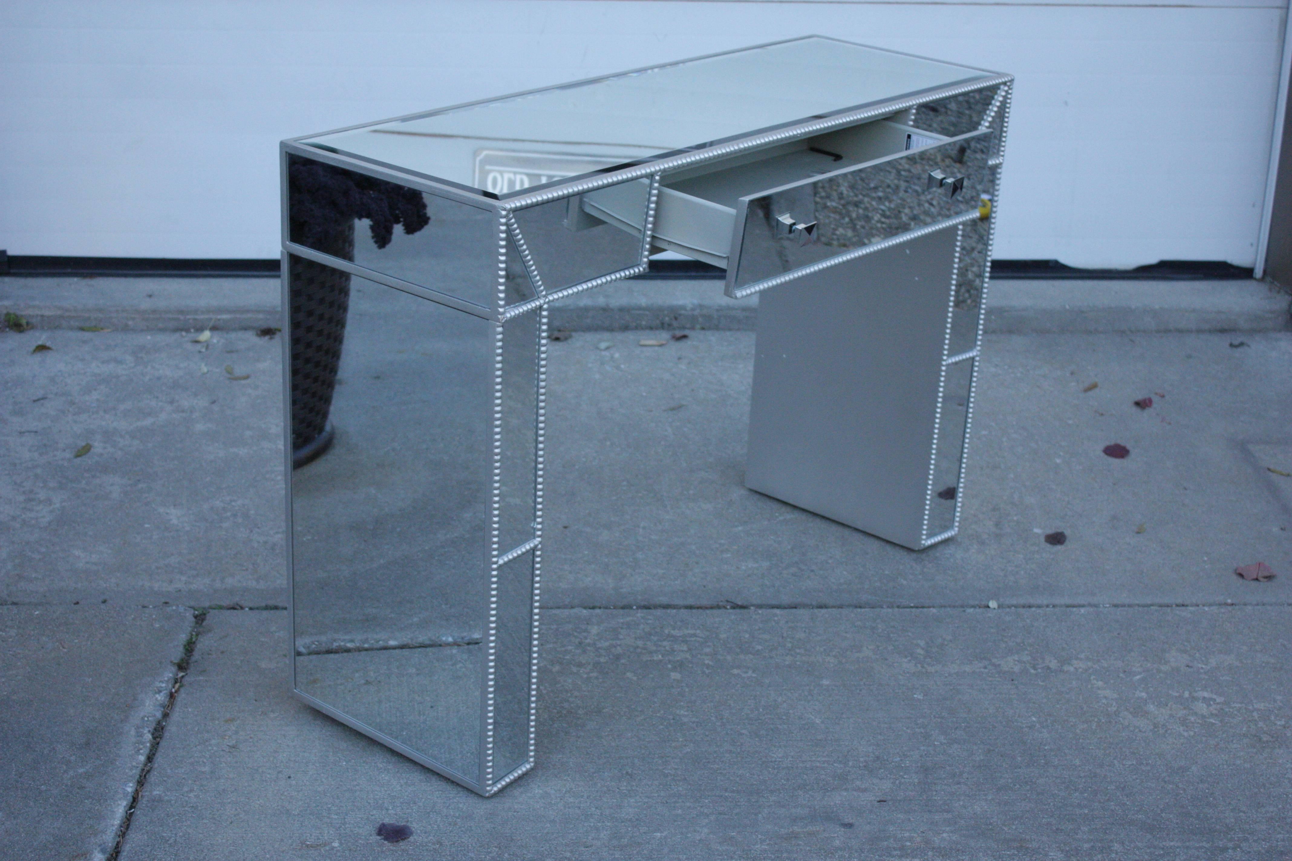 Contemporary 1990s Italian Mirrored Console Writing Table Desk with Drawer In Excellent Condition For Sale In Southampton, NY