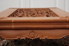 Trompe l'Oeil Realism Foliage Fauna Carved Detail Teak Wood Table with Glass Top