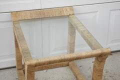 Pair of Rattan Wrapped Glass Top Side Tables, Bahama Style