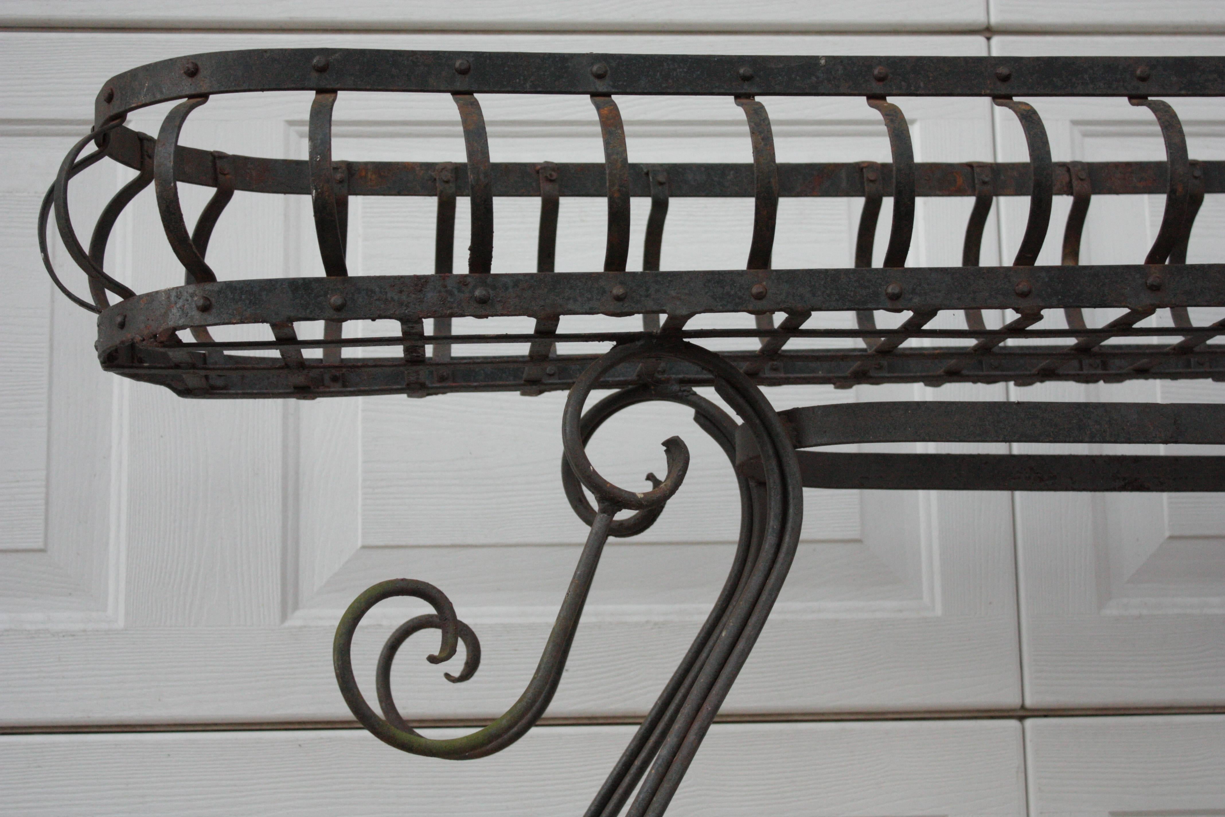 Antique French 1900s Elevated Wireframe Cast Iron Planter Tall Plant Stand In Excellent Condition In Southampton, NY