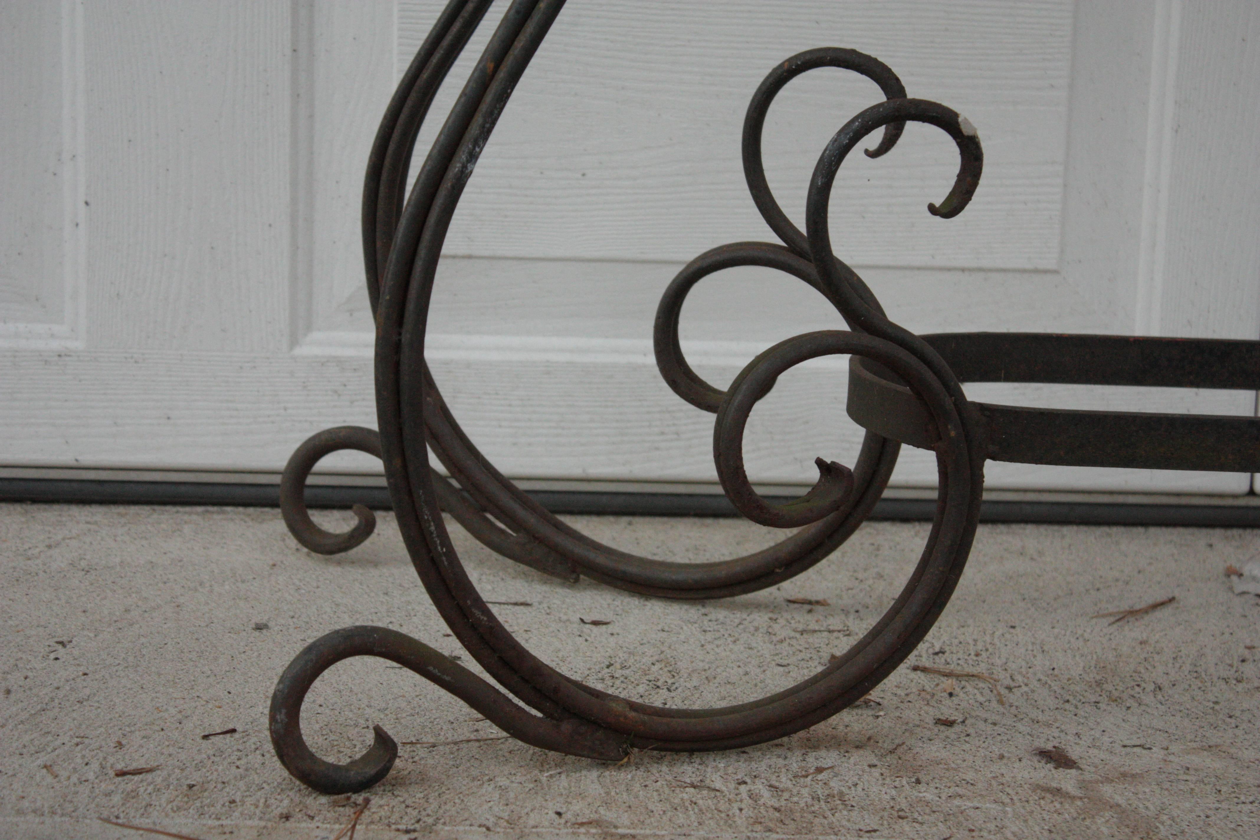 Antique French 1900s Elevated Wireframe Cast Iron Planter Tall Plant Stand 4