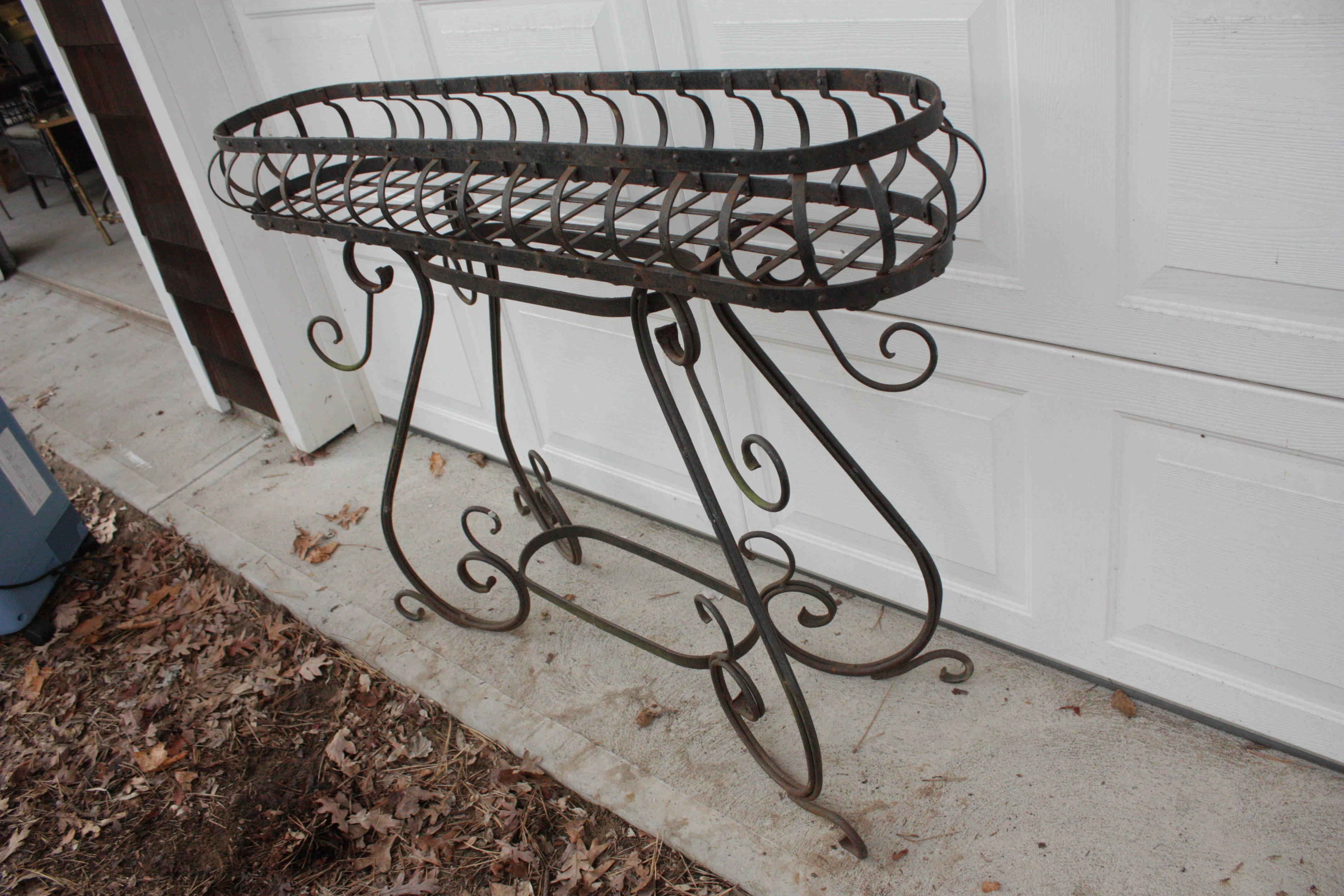 Antique French 1900s Elevated Wireframe Cast Iron Planter Tall Plant Stand 3