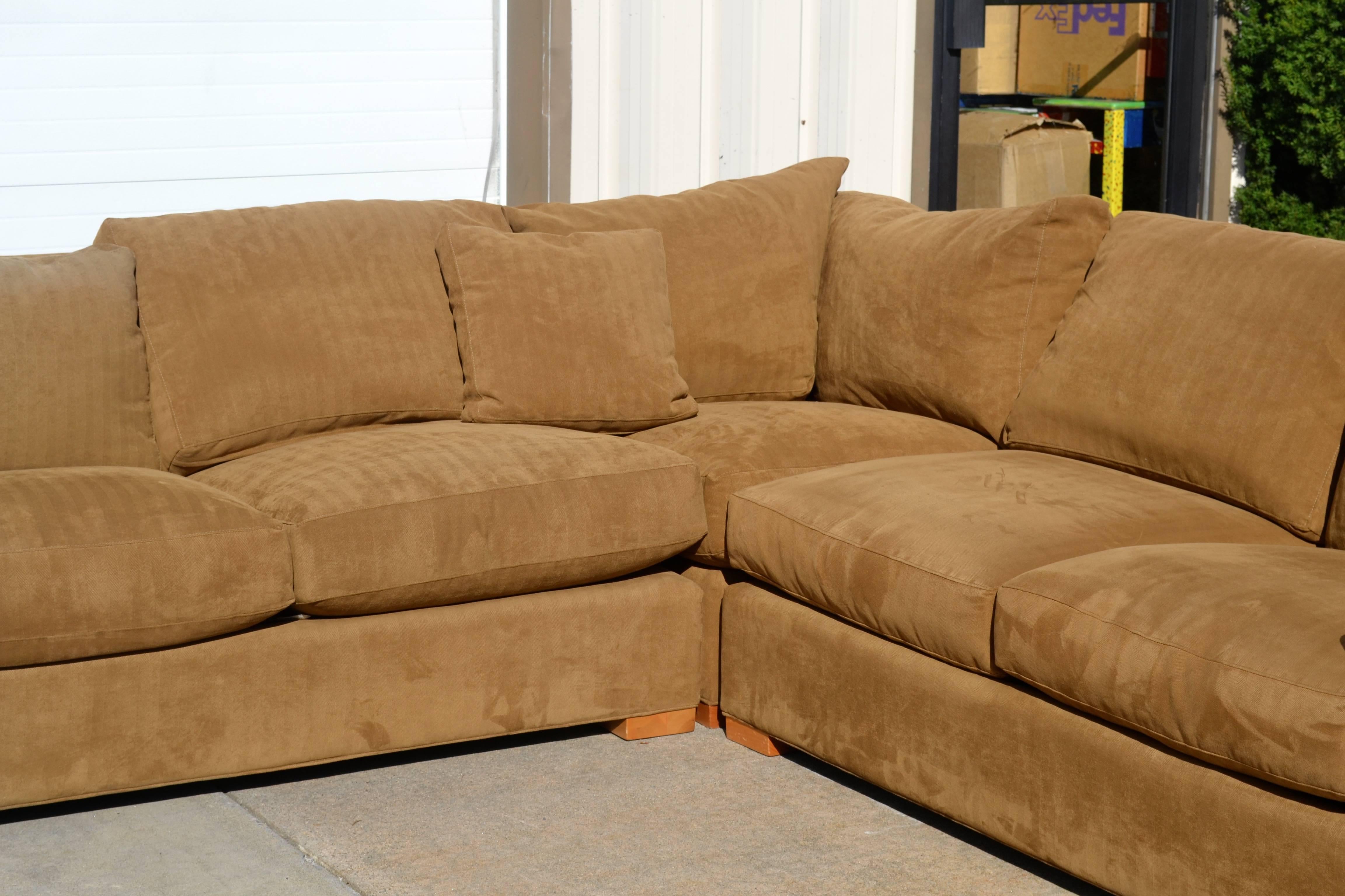 Nutmeg Suede Sectional In Good Condition For Sale In Southampton, NY