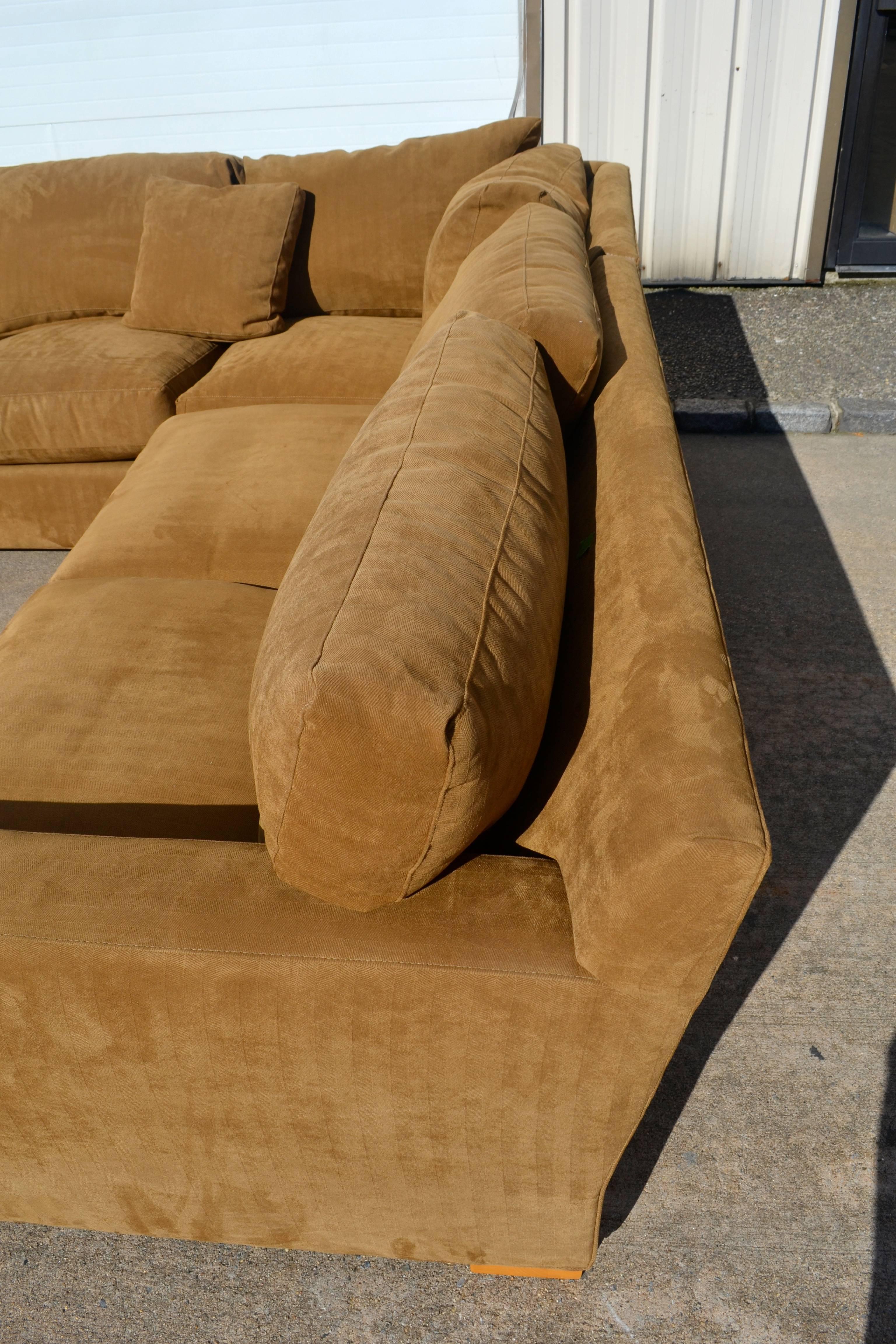 Nutmeg Suede Sectional For Sale 6