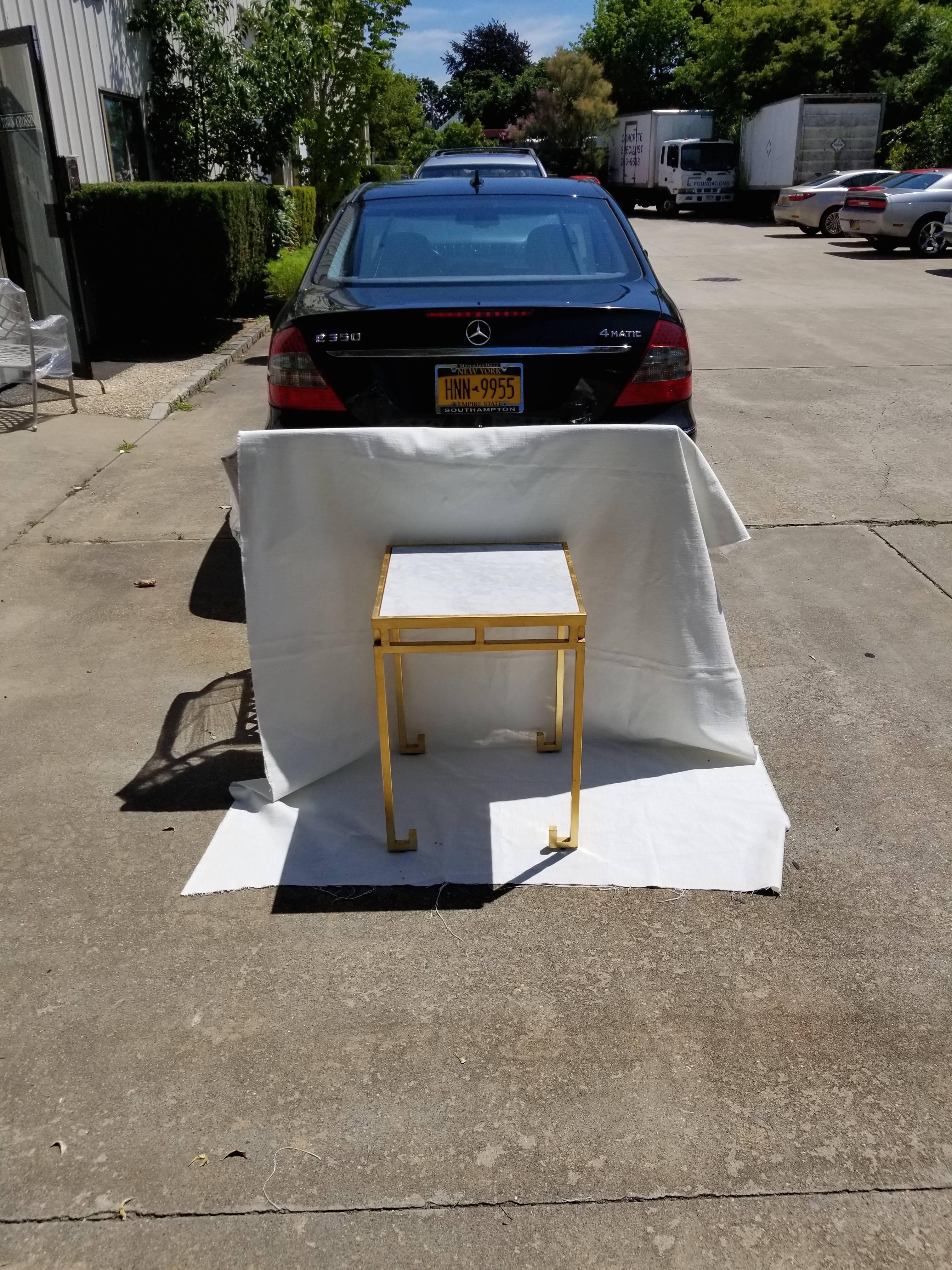 Marble-Top Gold Leaf Iron Cocktail Table In Excellent Condition For Sale In Southampton, NY