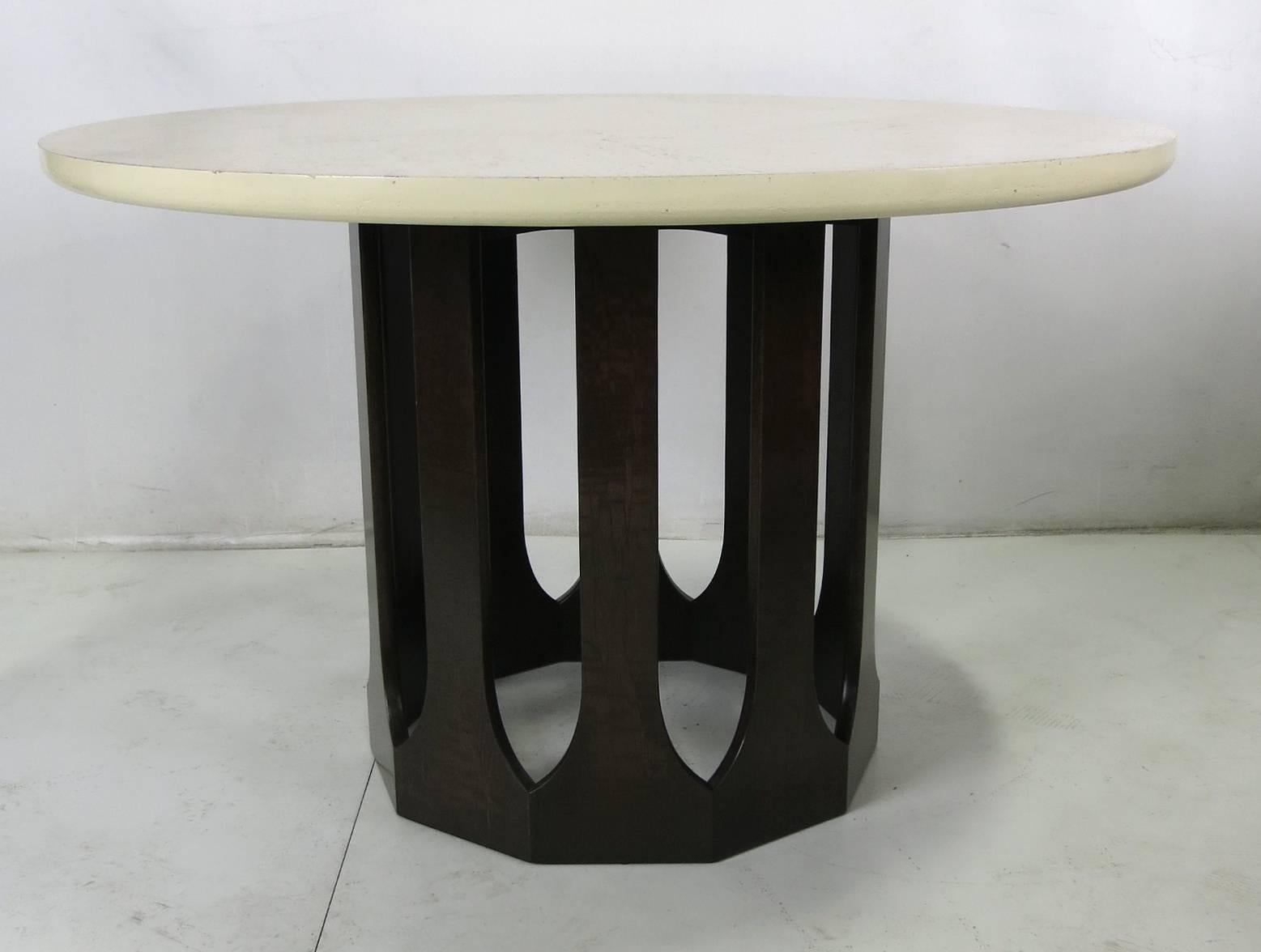 Mid-Century Modern Mahogany Dining Table with Travertine Top by Harvey Probber