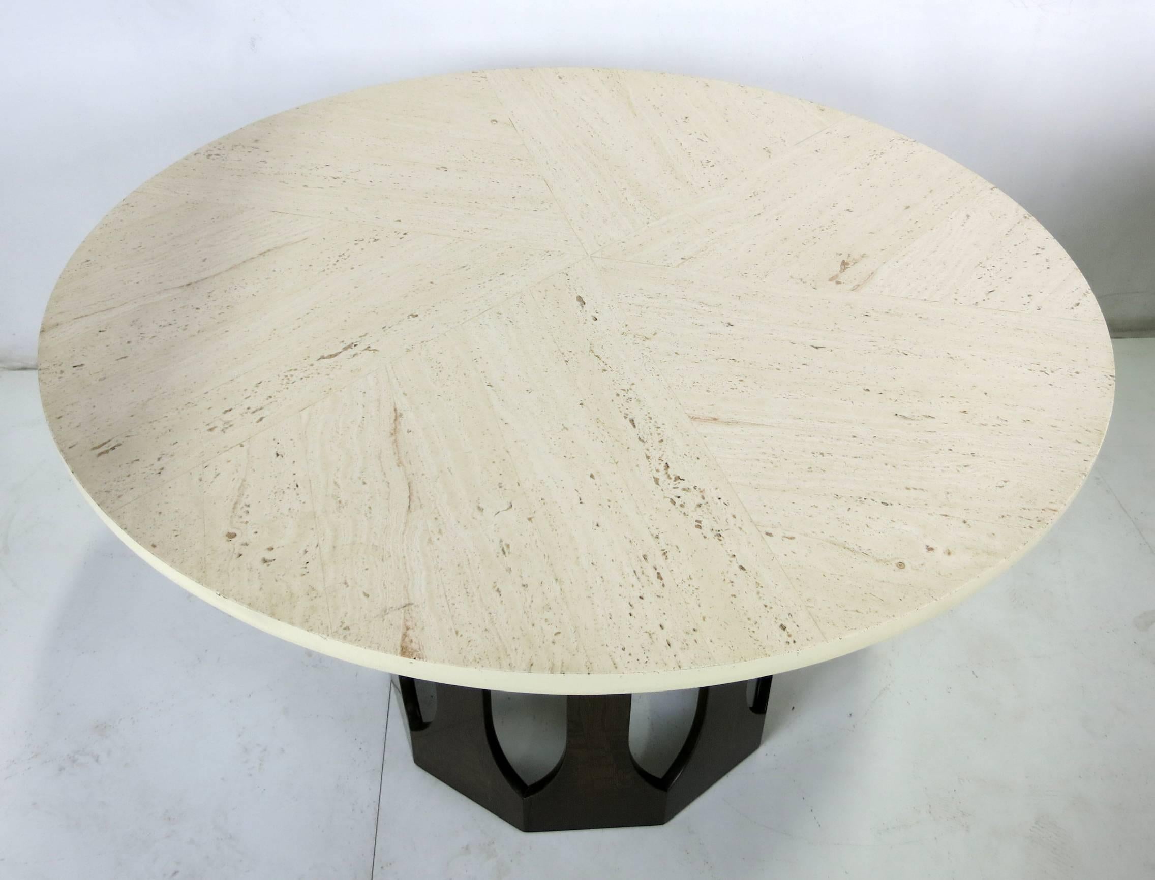 Mid-20th Century Mahogany Dining Table with Travertine Top by Harvey Probber