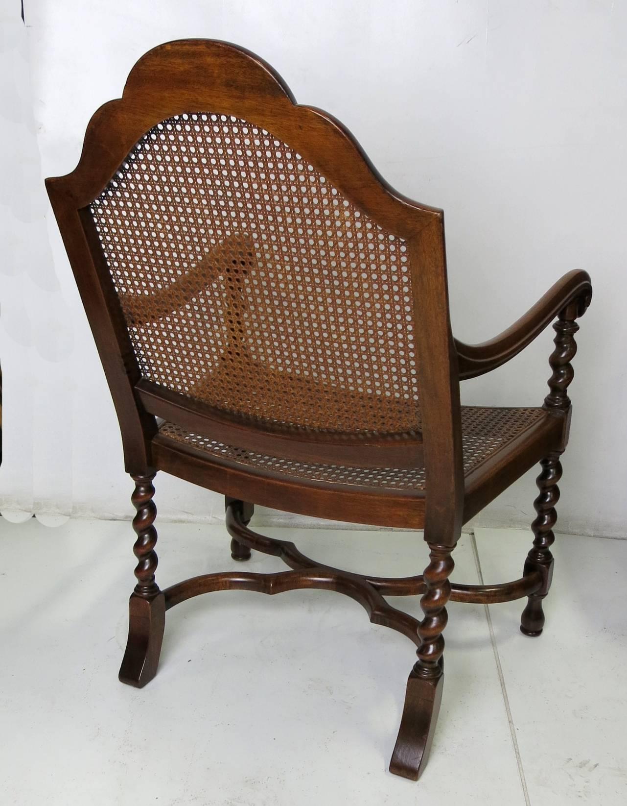 Exquisite Early 20th Century Mahogany and Cane Baroque Armchair In Excellent Condition In Danville, CA