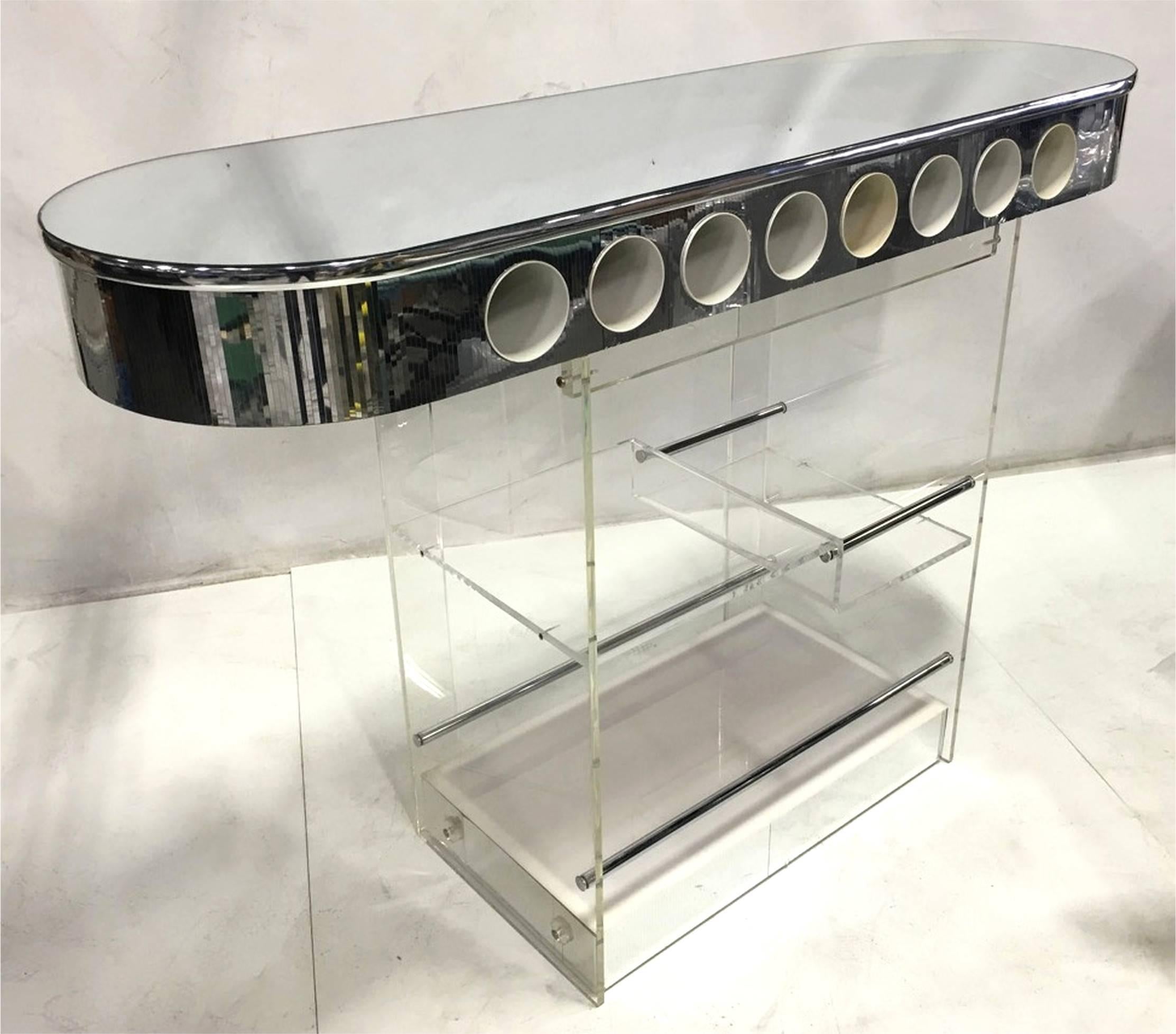 Mint 1970s Lucite, Chrome and Mirror Bar by Hill Mfg In Excellent Condition In Danville, CA