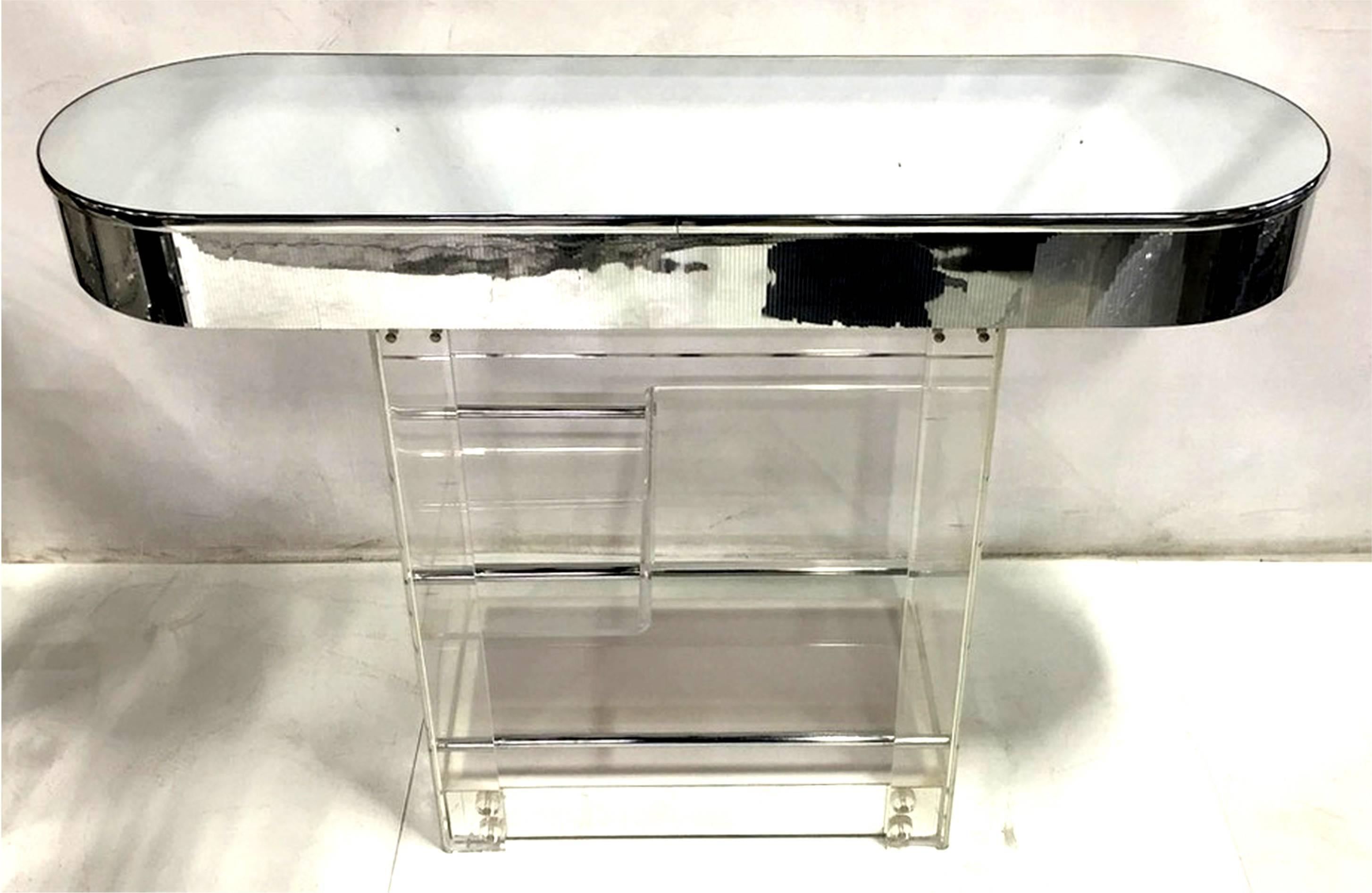 Late 20th Century Mint 1970s Lucite, Chrome and Mirror Bar by Hill Mfg
