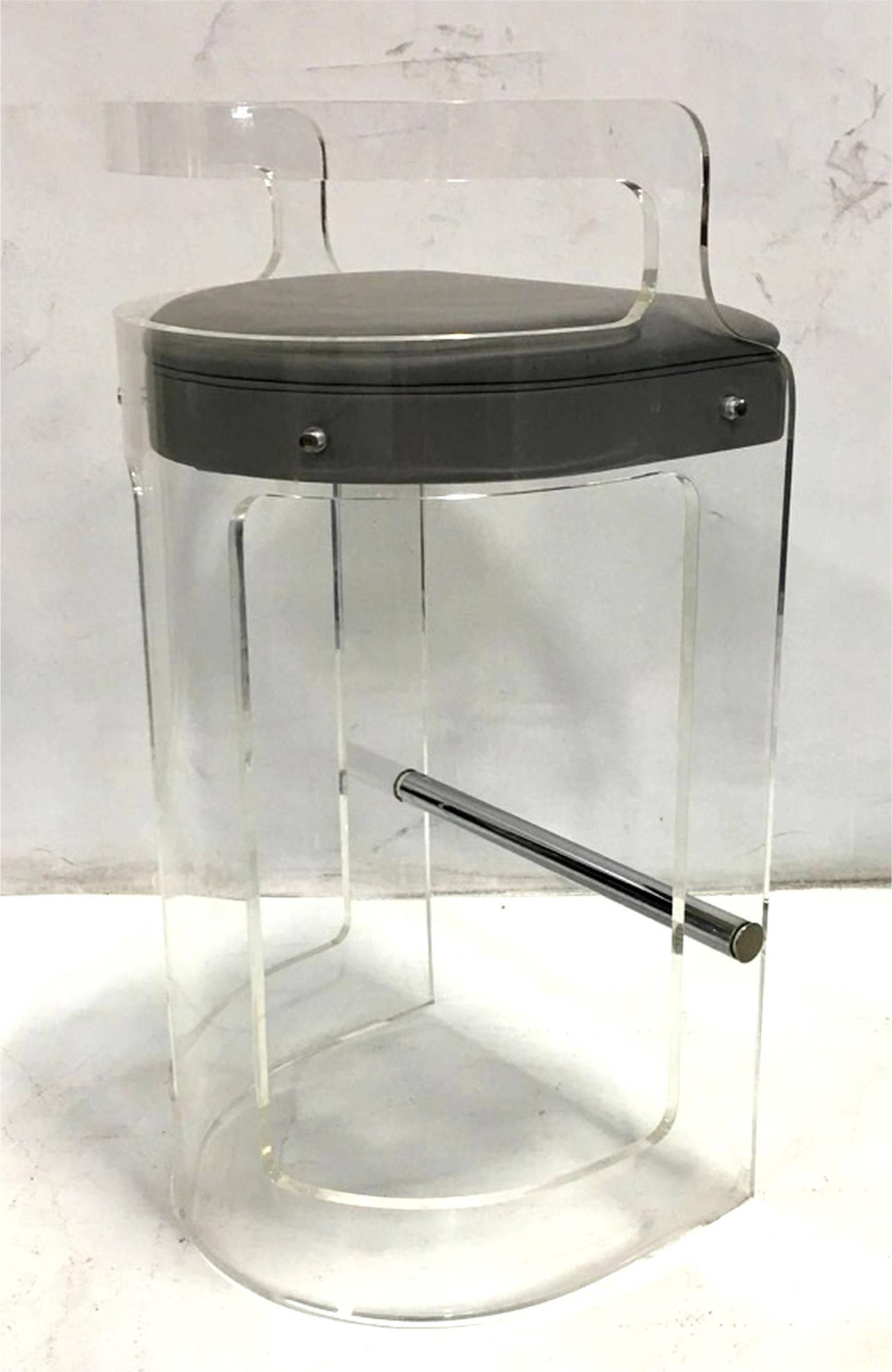American Mint Pair of Lucite Bar Stools by Hill Mfg