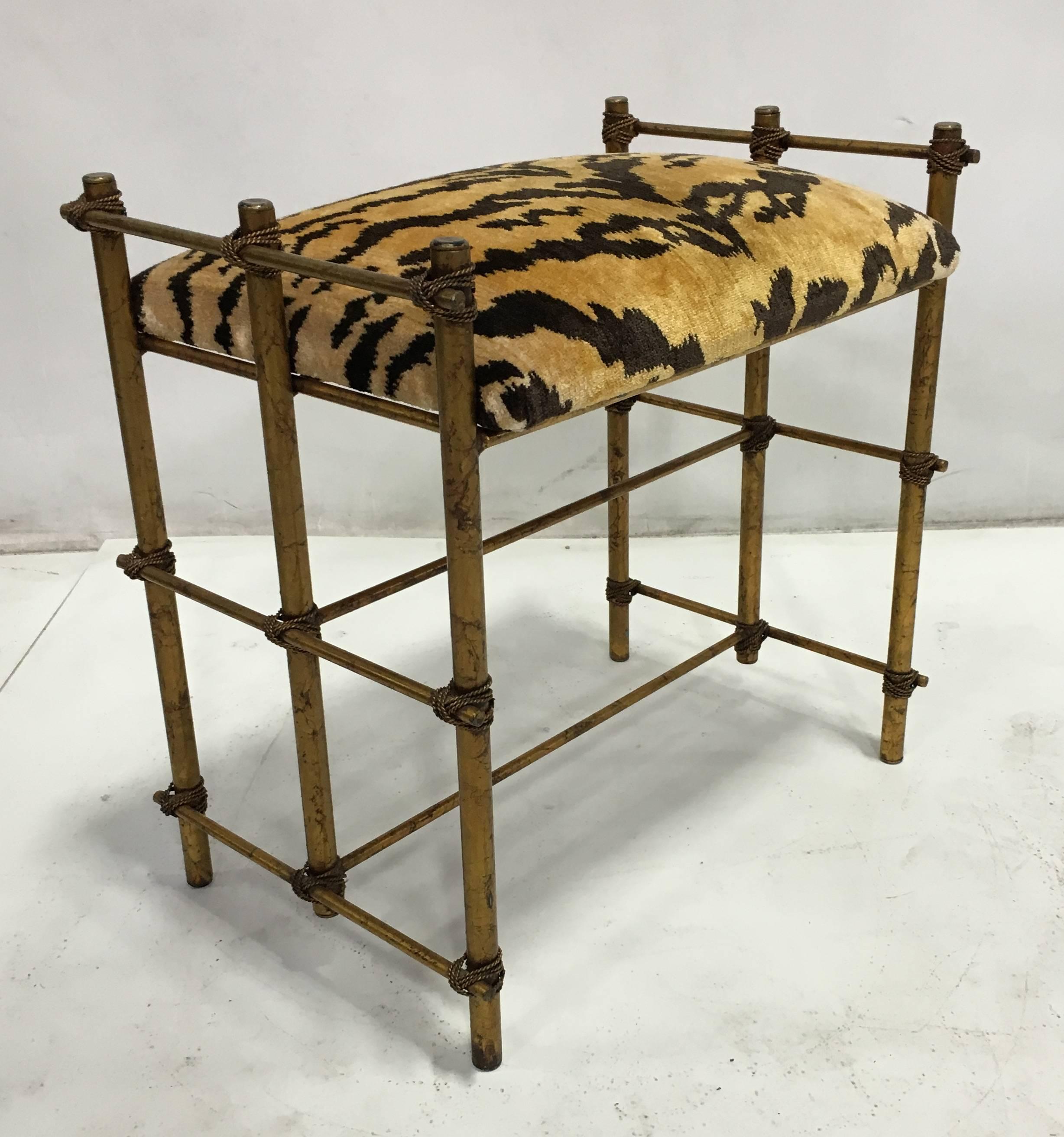 Italian gilt tole bench bound with twisted gilt wire 