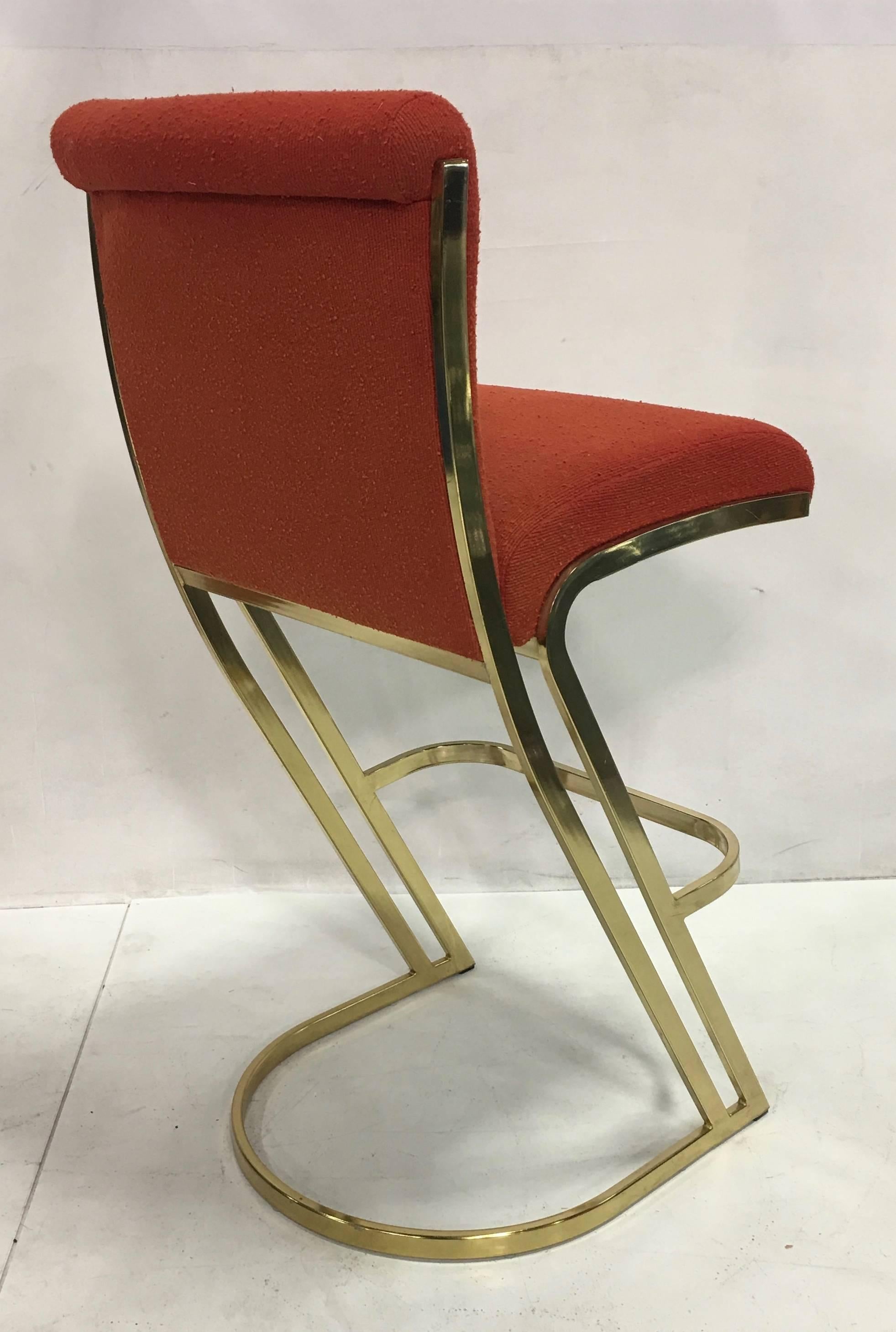 American Set of Three Brass Bar Stools in the Style of Pierre Cardin