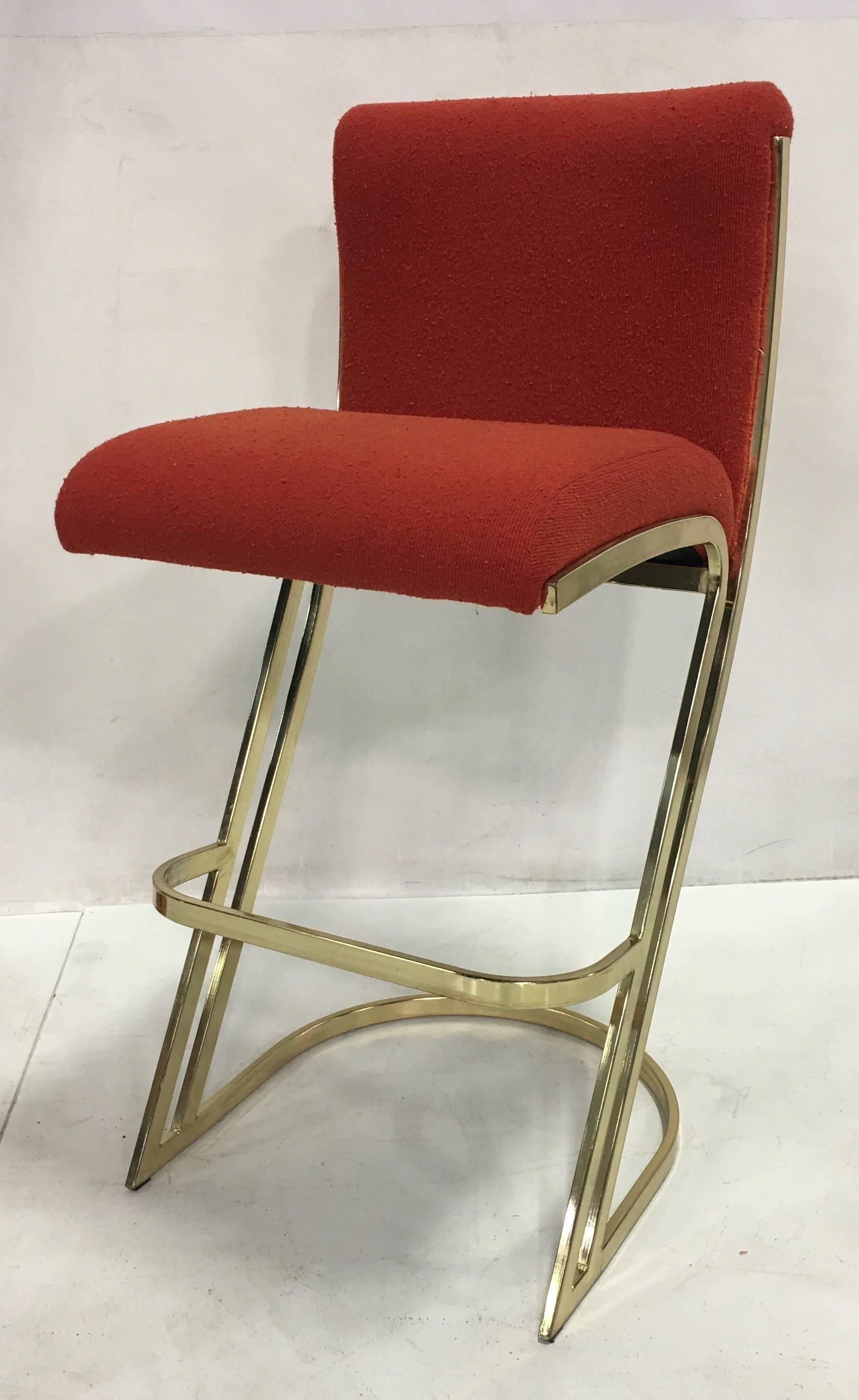 Set of Three Brass Bar Stools in the Style of Pierre Cardin In Excellent Condition In Danville, CA