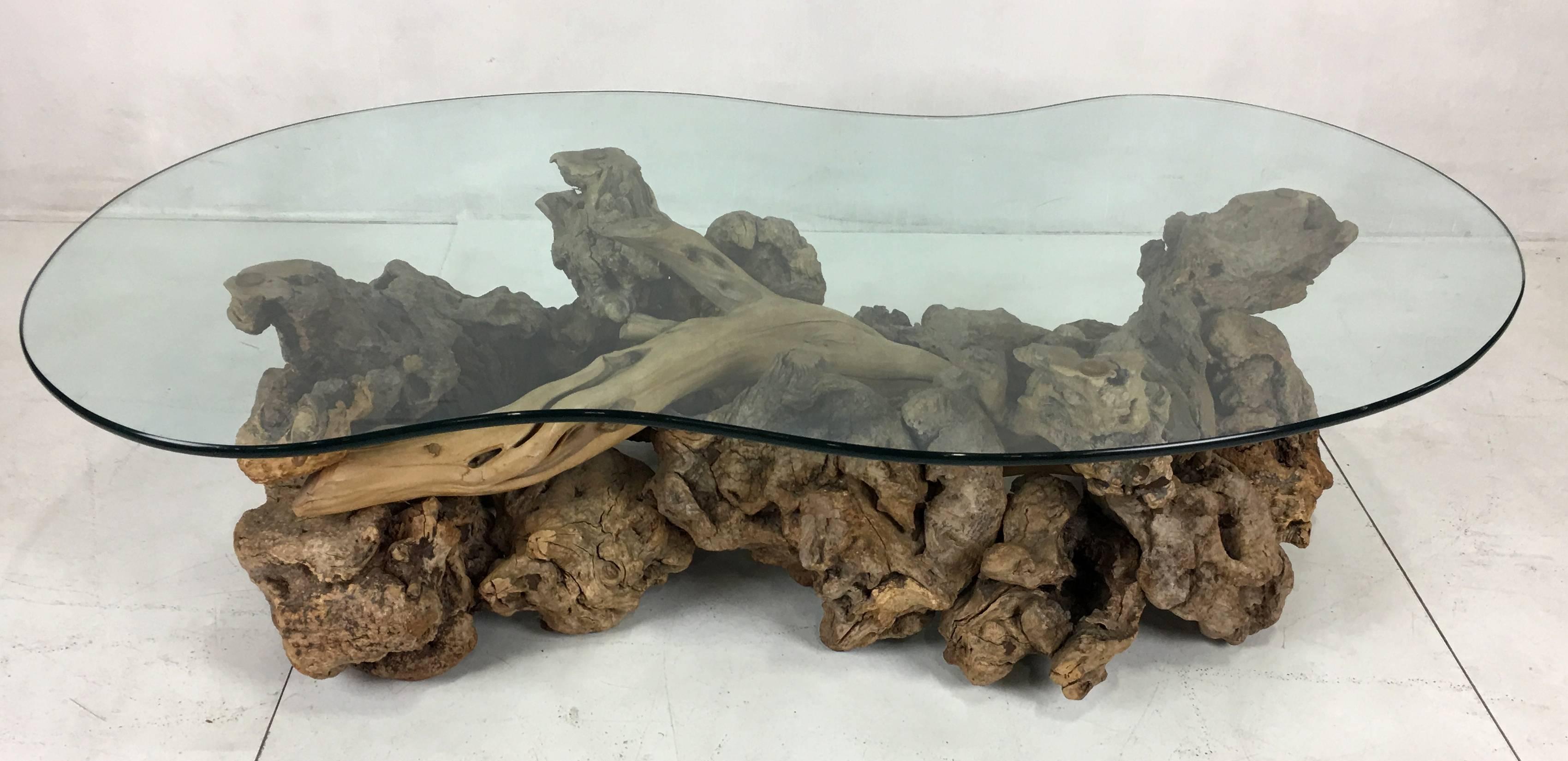 driftwood coffee table with glass top
