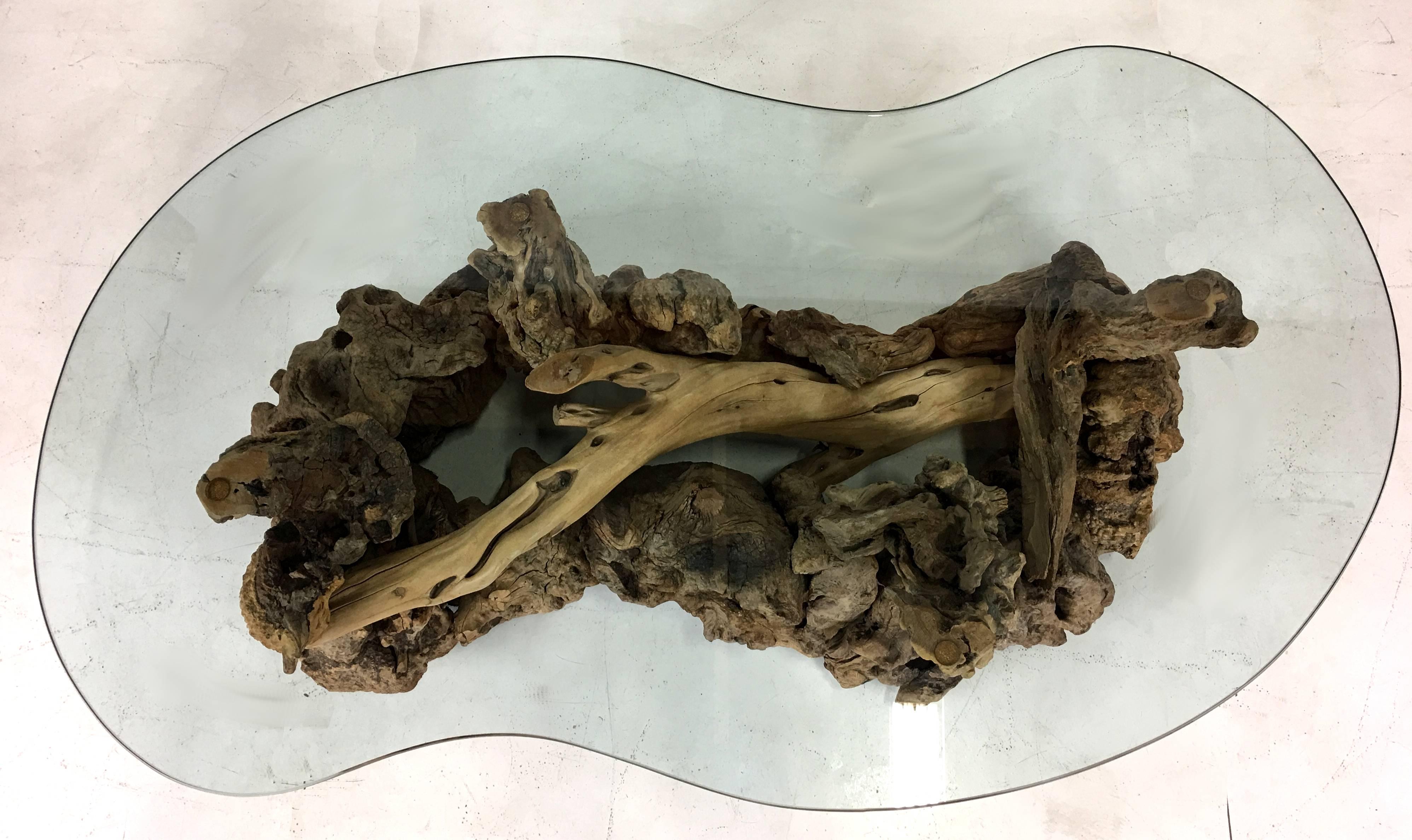 driftwood glass coffee table