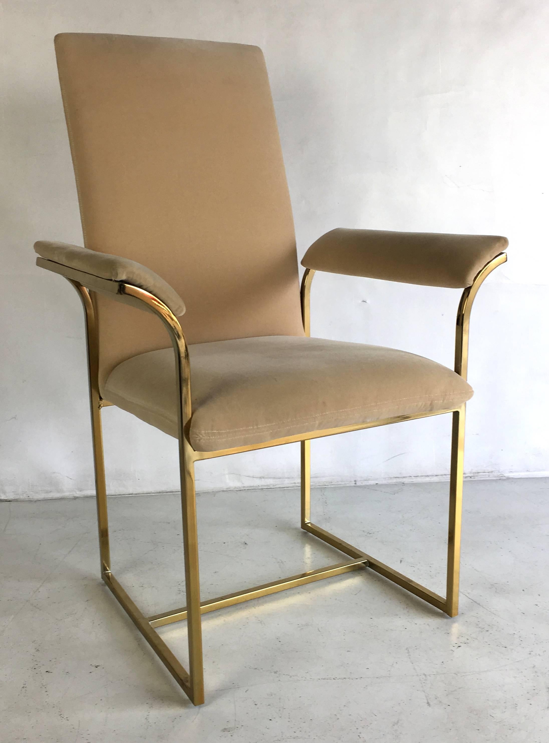 Mid-Century Modern Set of Six Brass Frame Dining Chairs, Style of Milo Baughman