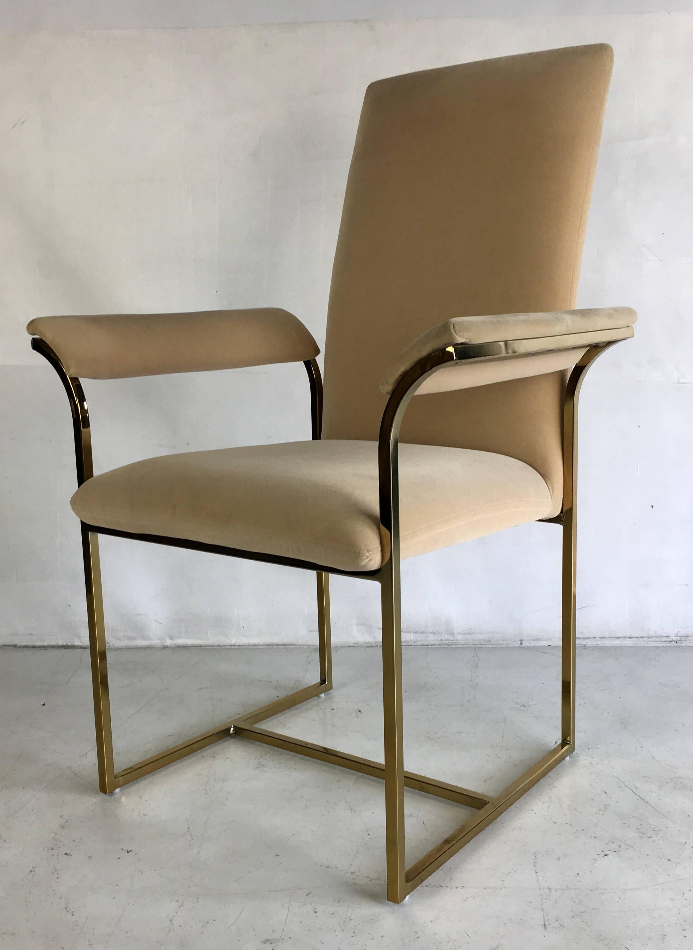 American Set of Six Brass Frame Dining Chairs, Style of Milo Baughman