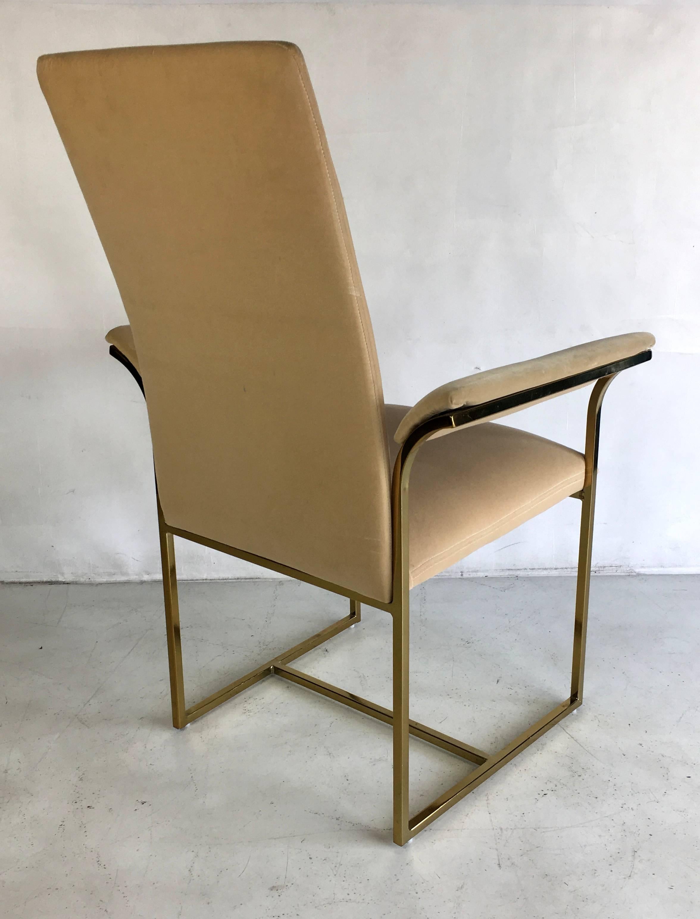 Set of Six Brass Frame Dining Chairs, Style of Milo Baughman In Excellent Condition In Danville, CA