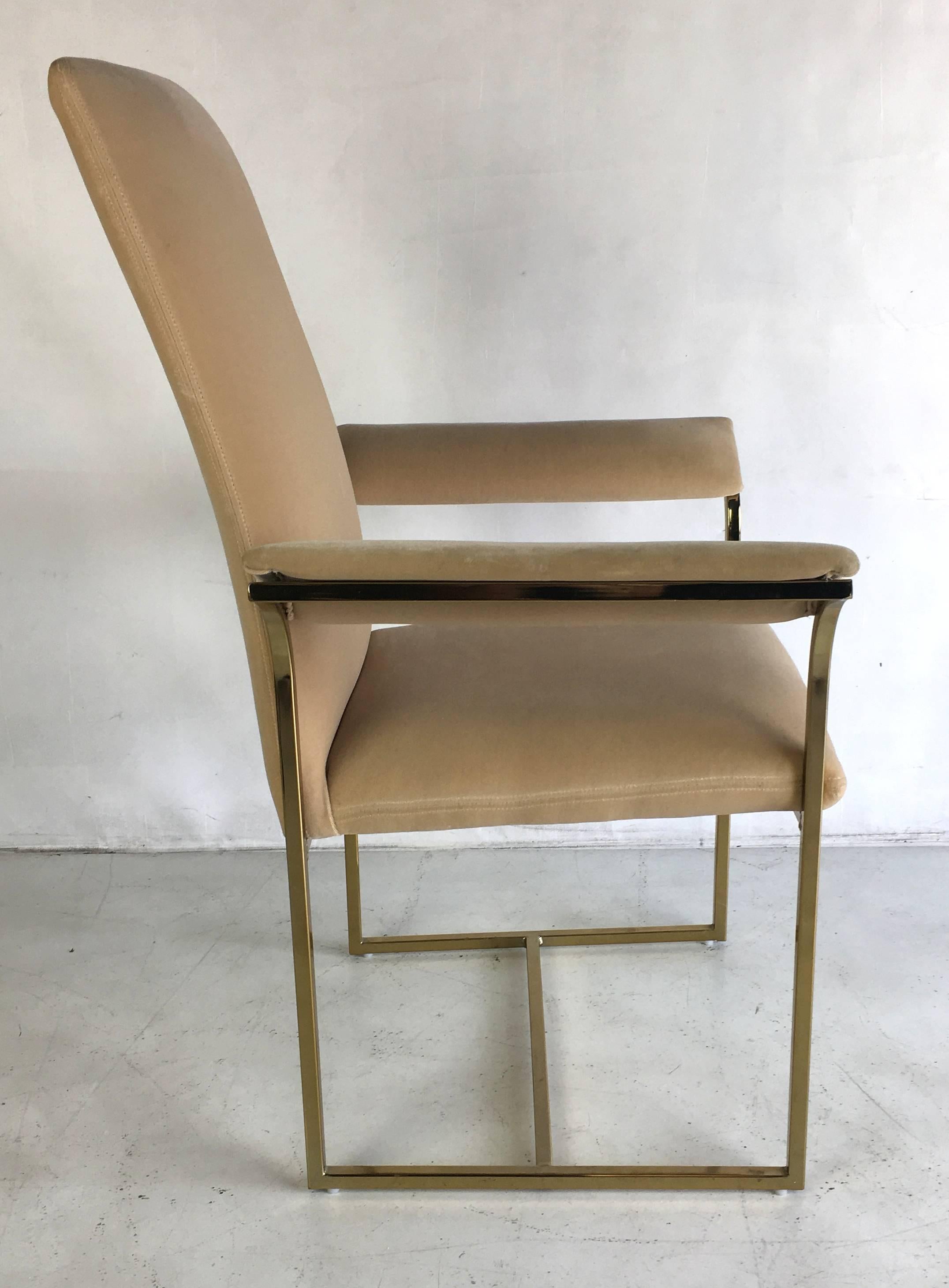 Late 20th Century Set of Six Brass Frame Dining Chairs, Style of Milo Baughman